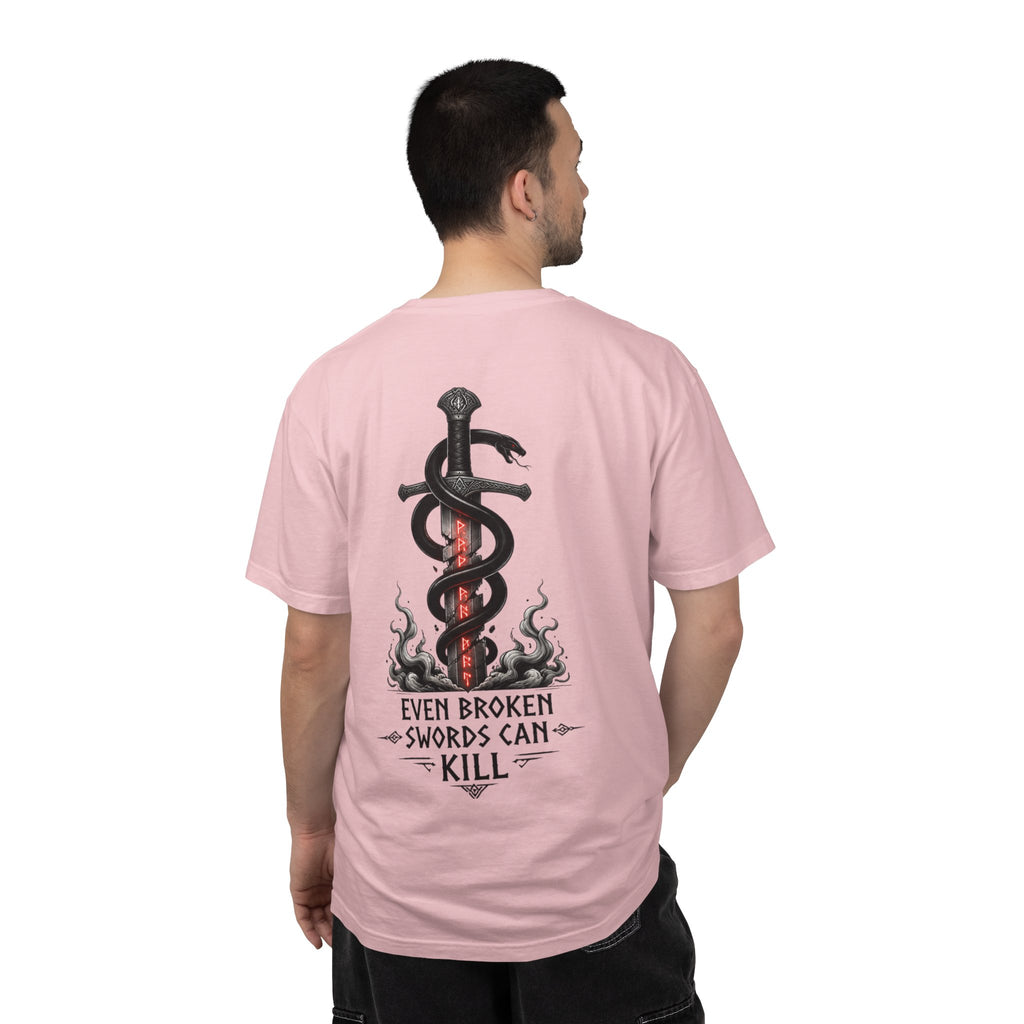 Graphic T-Shirt — 'Even Broken Swords Can Kill' Snake & Sword Back Print