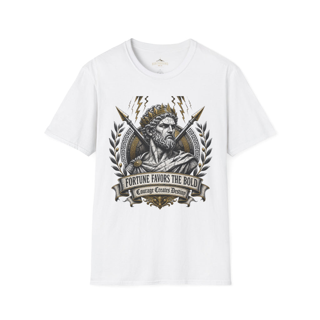 Zeus Lightning T-Shirt — 'Fortune Favors the Bold' Greek God Graphic Tee