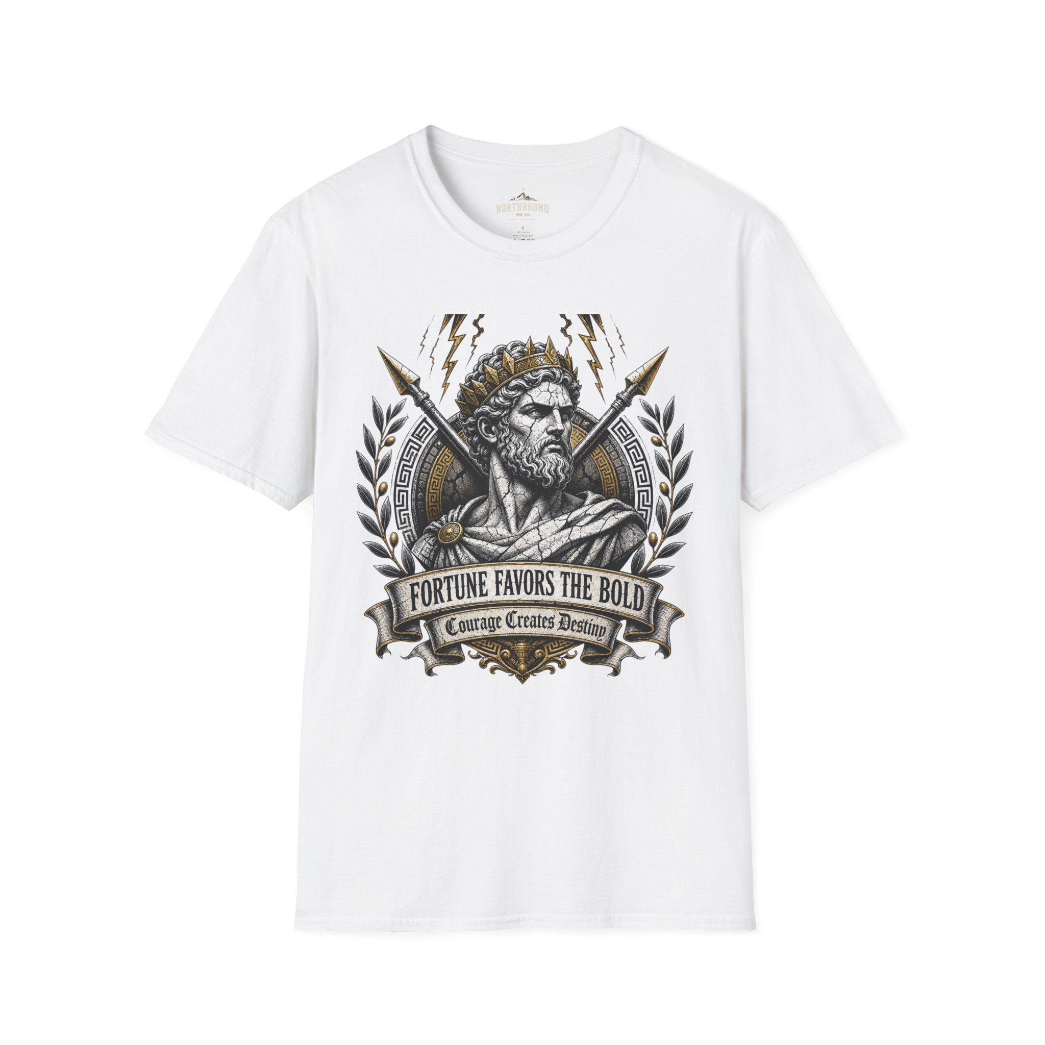 Zeus Lightning T-Shirt — 'Fortune Favors the Bold' Greek God Graphic Tee