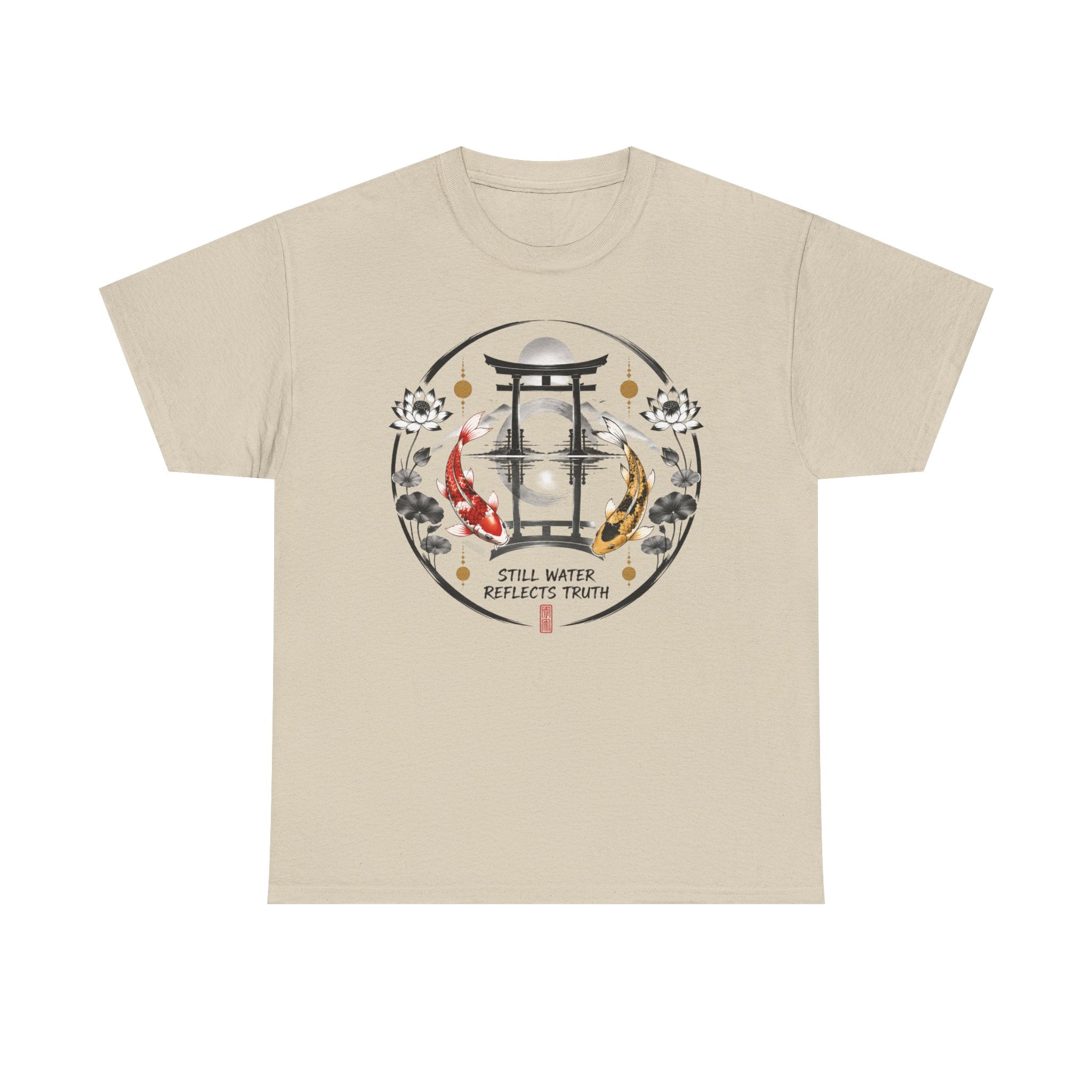 Koi Pond Tee — 'Still Water Reflects Truth' Japanese Torii Graphic T-Shirt
