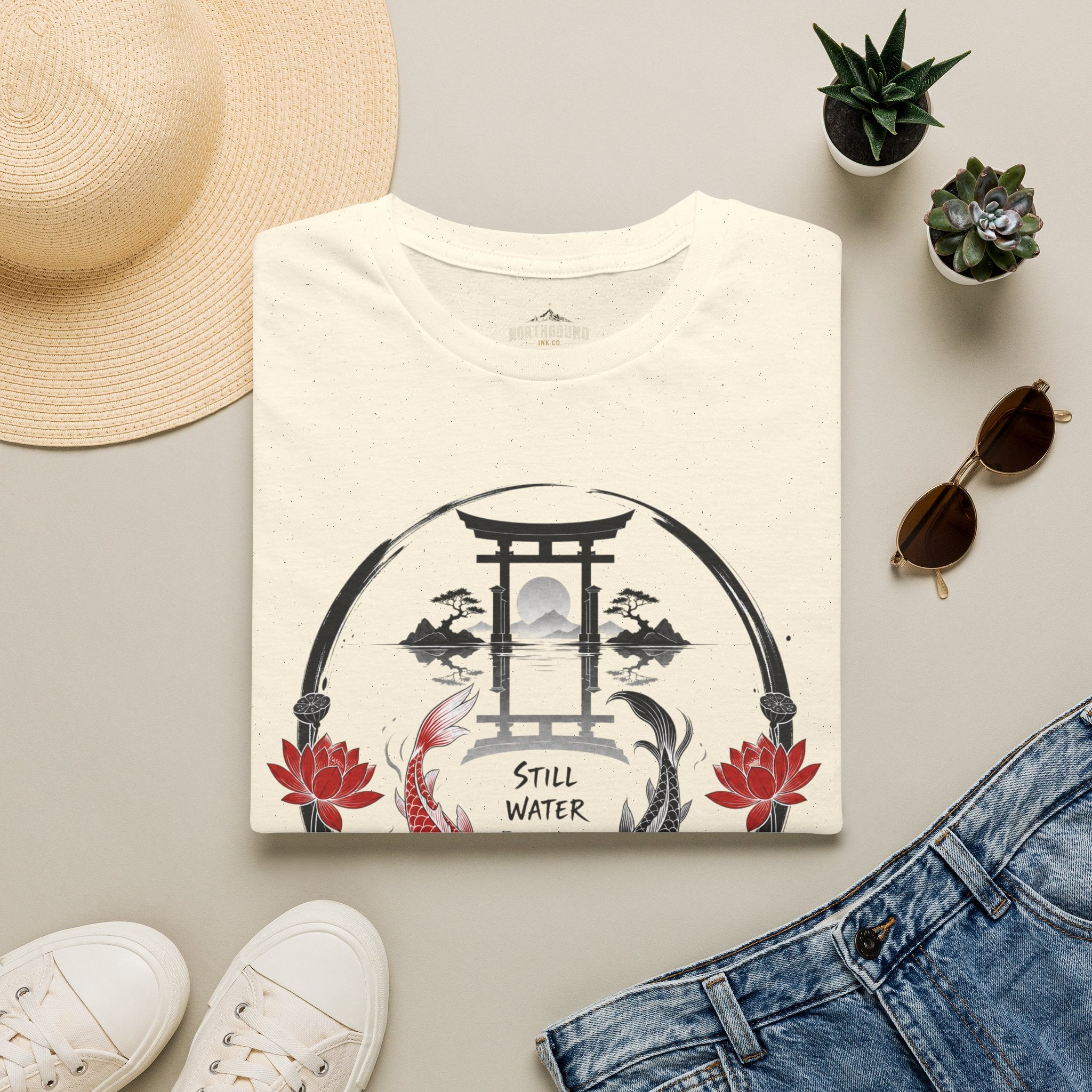Zen Koi Torii T‑Shirt — "Still Water" Japanese Garden Graphic