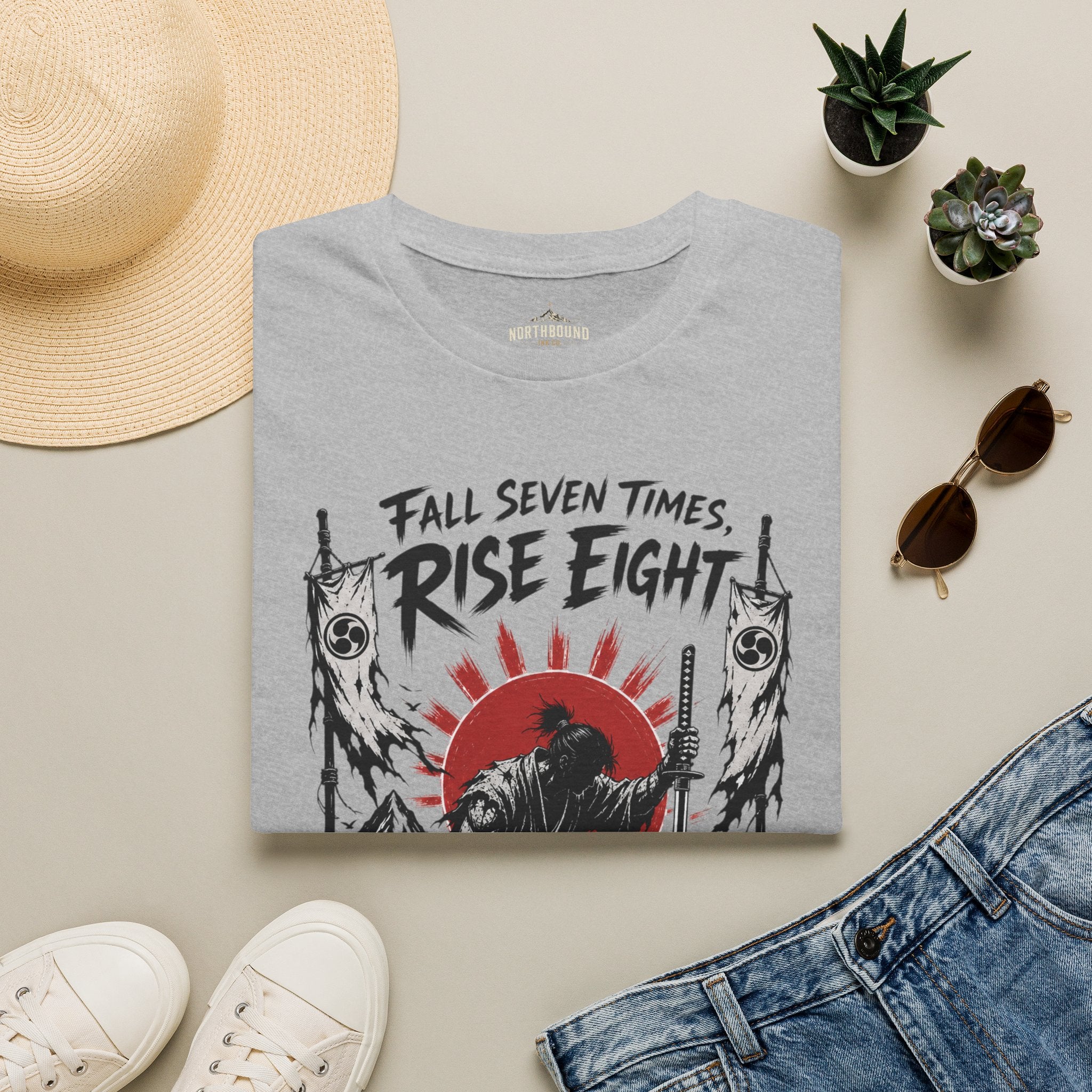 Rise Eight T-Shirt — Fall Seven Times Inspirational Samurai Graphic Tee