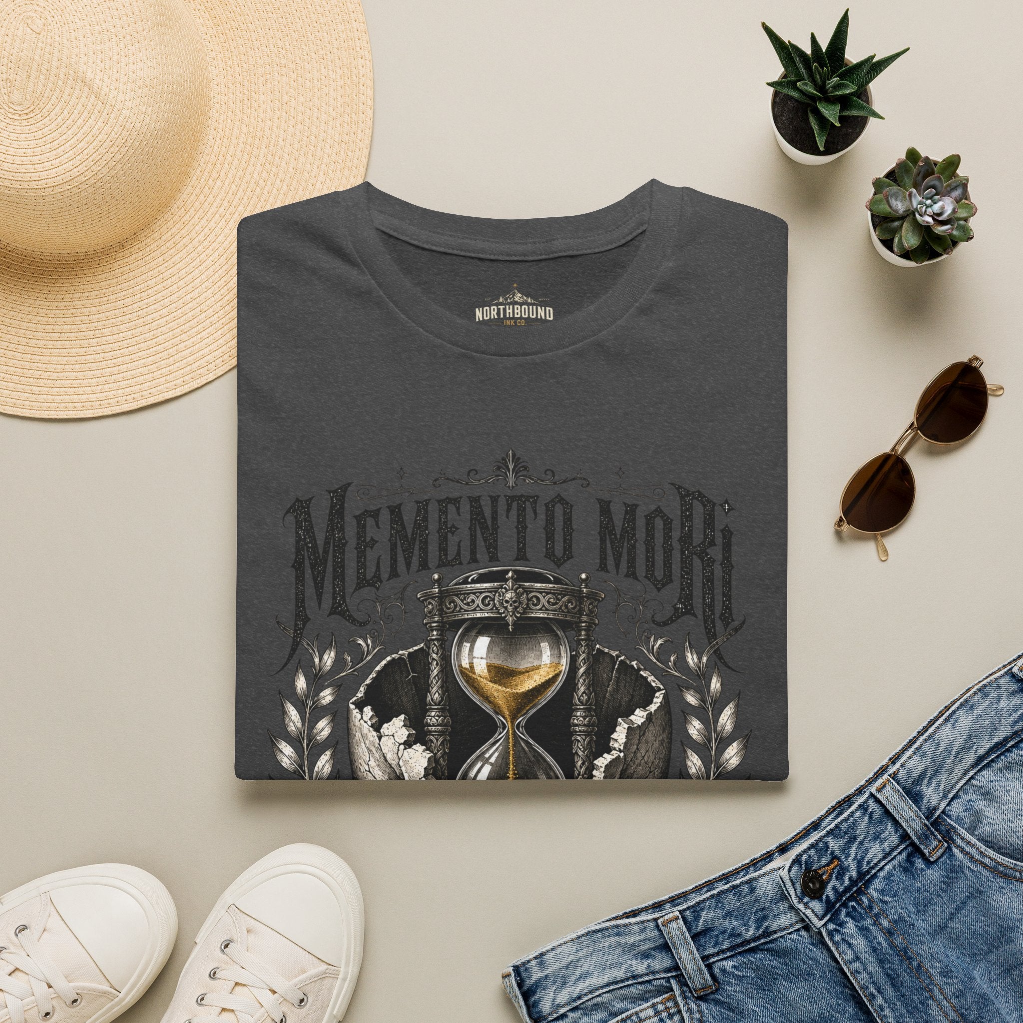 Memento Mori T-Shirt — Vintage Hourglass & Skull Death Awareness Tee