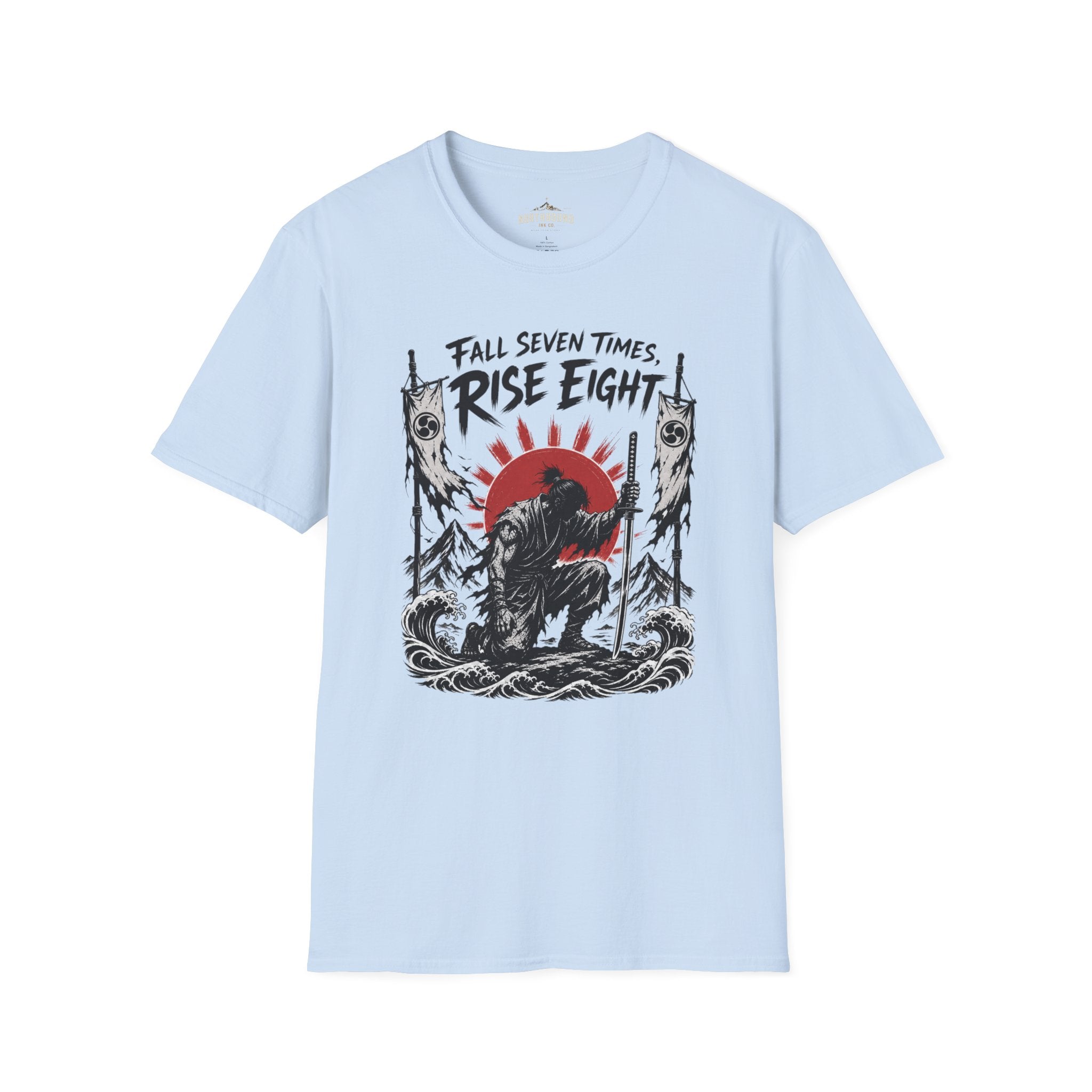 Rise Eight T-Shirt — Fall Seven Times Inspirational Samurai Graphic Tee