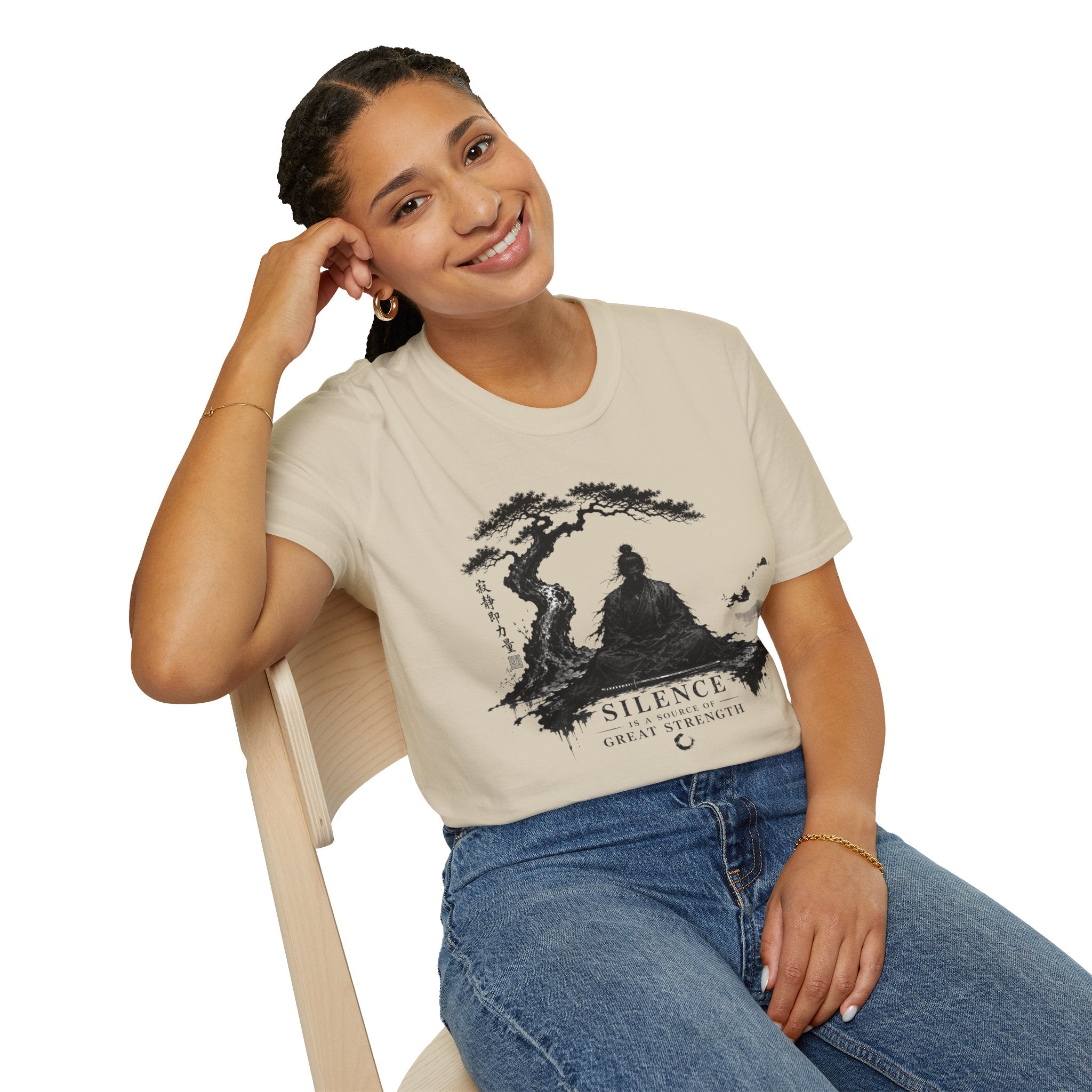 Meditation Zen T-Shirt — 'Silence Is Great Strength' Minimal Bonsai Buddha Tee
