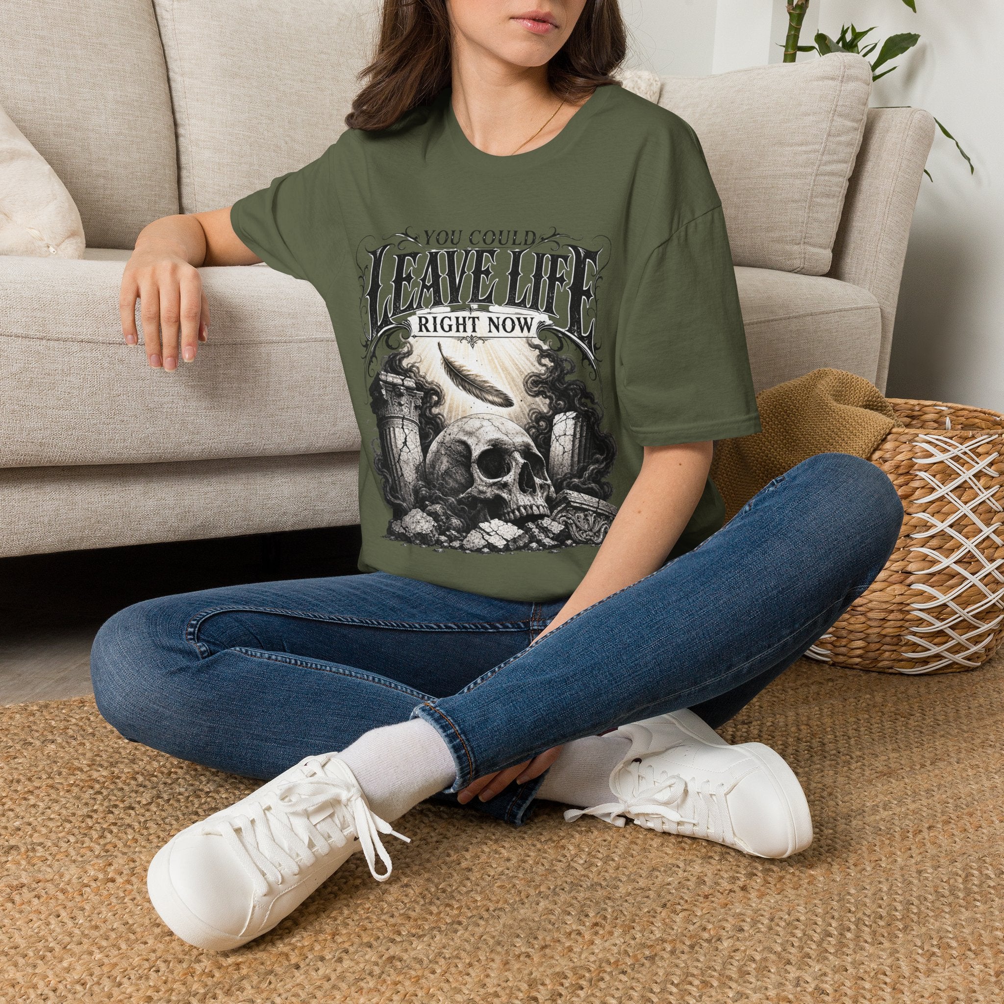 T-Shirt — "You Could Leave Life Right Now" Gothic Skull Graphic
