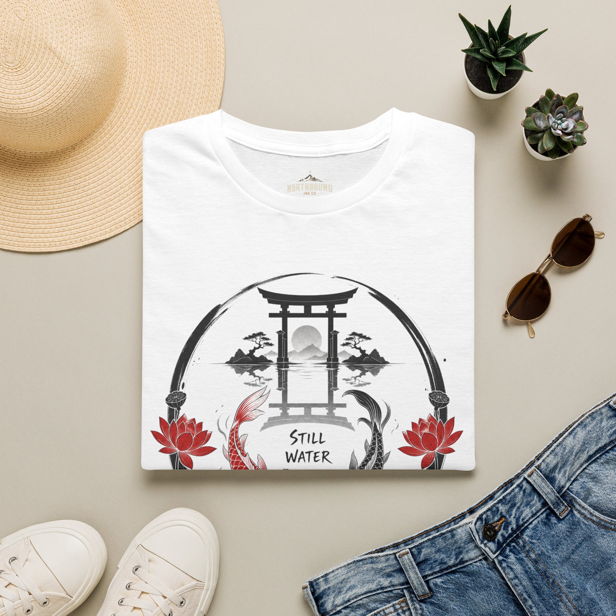 Zen Koi Torii T‑Shirt — "Still Water" Japanese Garden Graphic