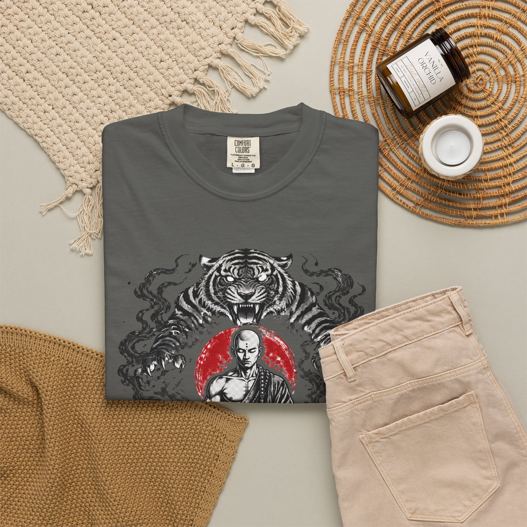 Meditation Tiger T-Shirt — "He Who Masters Himself is Strong" Zen Graphic Tee
