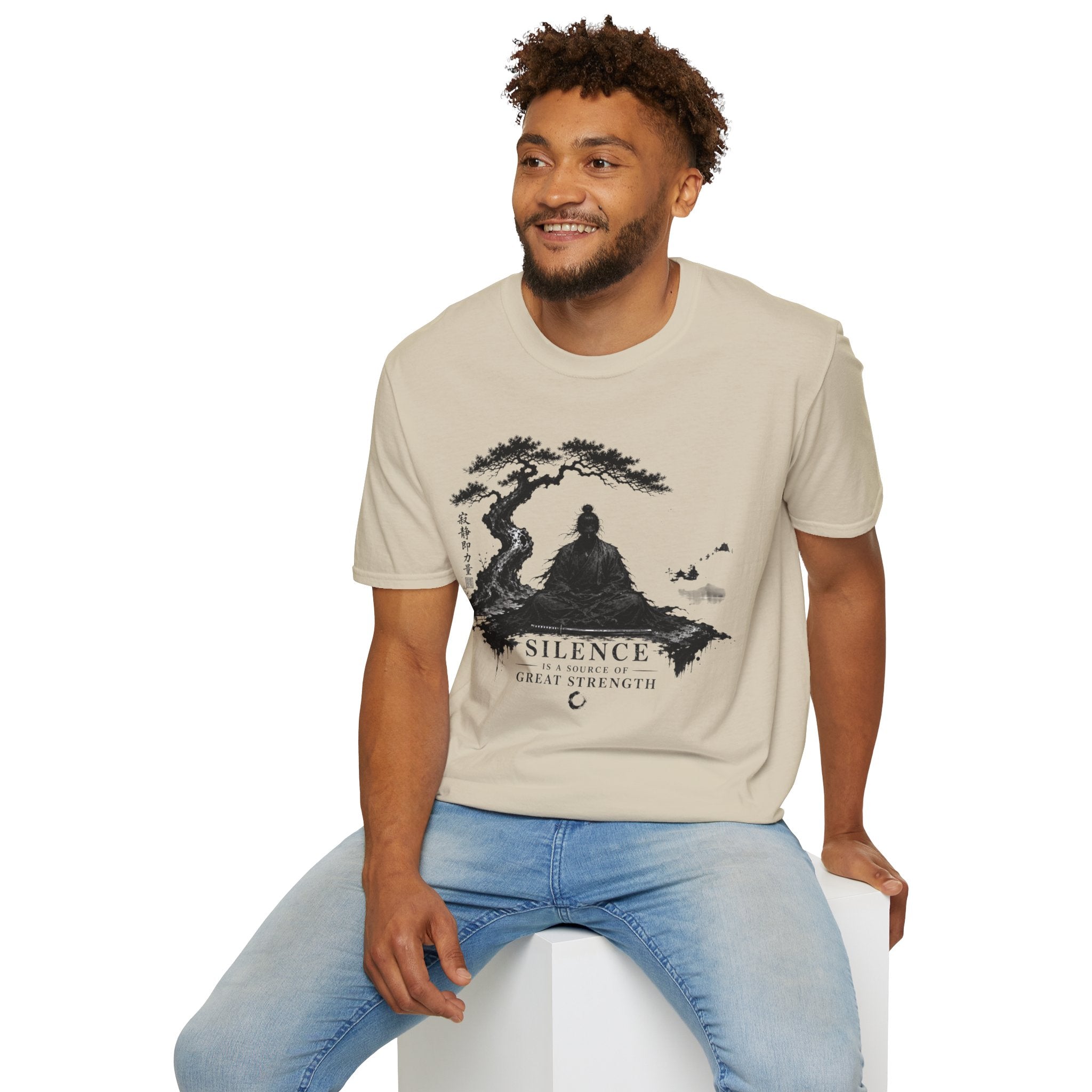 Meditation Zen T-Shirt — 'Silence Is Great Strength' Minimal Bonsai Buddha Tee