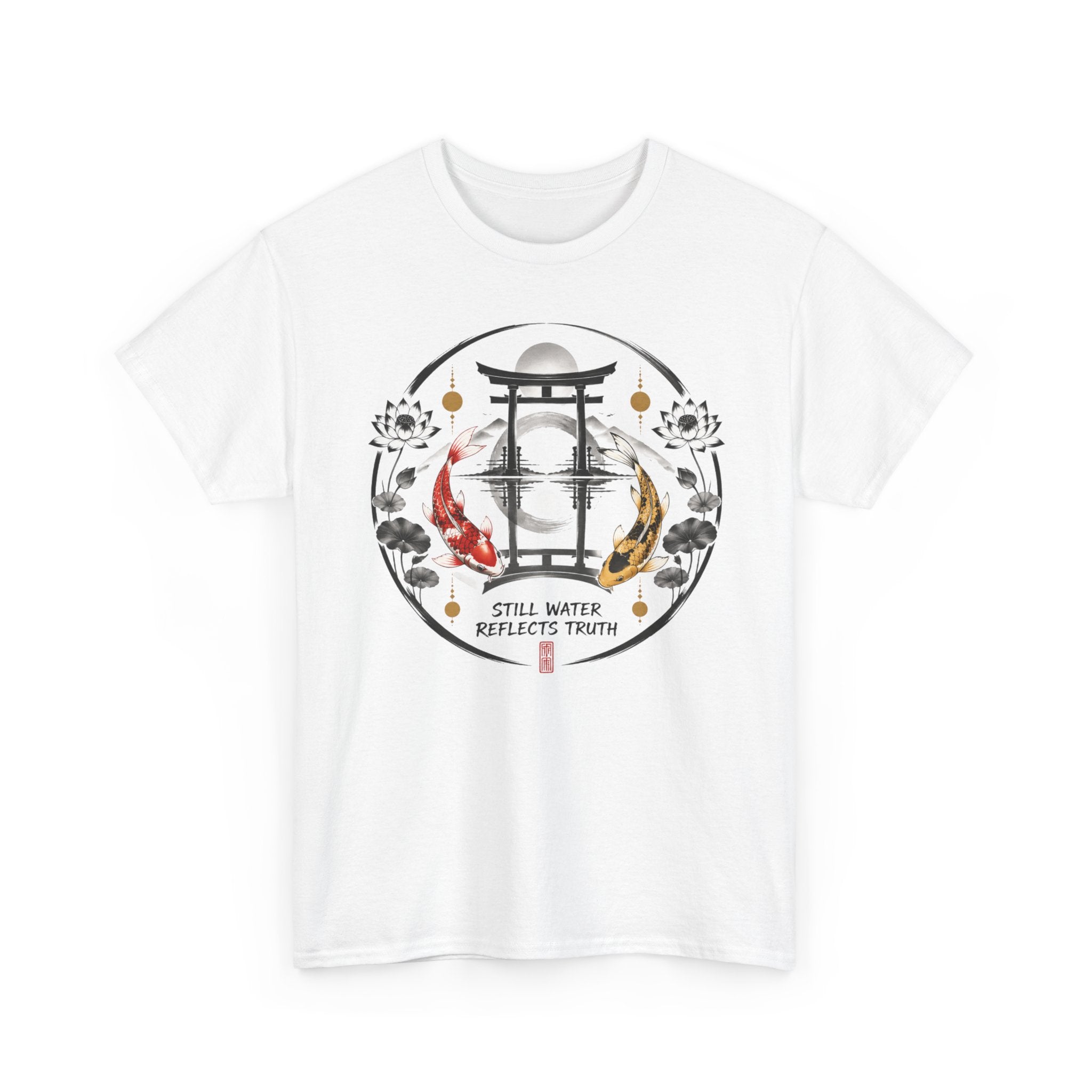 Koi Pond Tee — 'Still Water Reflects Truth' Japanese Torii Graphic T-Shirt