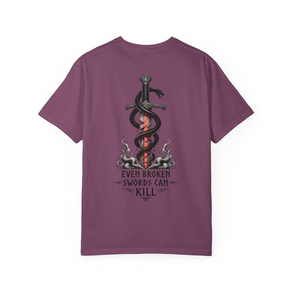 Graphic T-Shirt — 'Even Broken Swords Can Kill' Snake & Sword Back Print