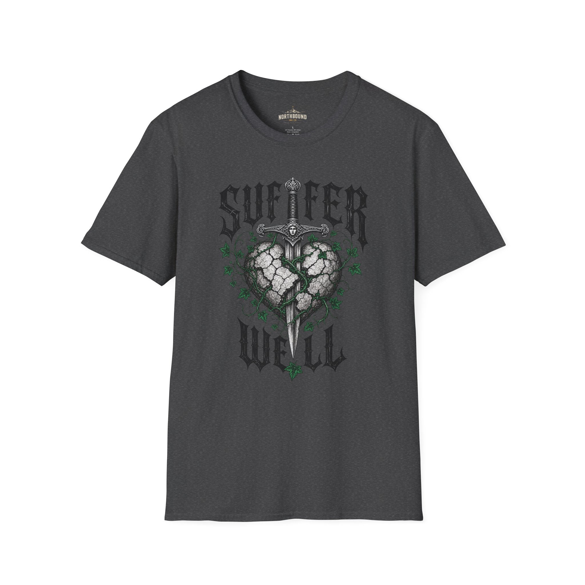 Suffer Well T-Shirt — Gothic Heart Sword Graphic Tee