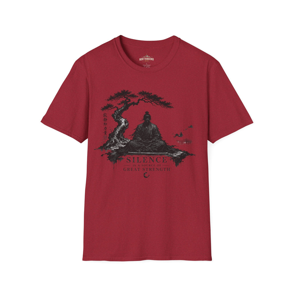 Meditation Zen T-Shirt — 'Silence Is Great Strength' Minimal Bonsai Buddha Tee