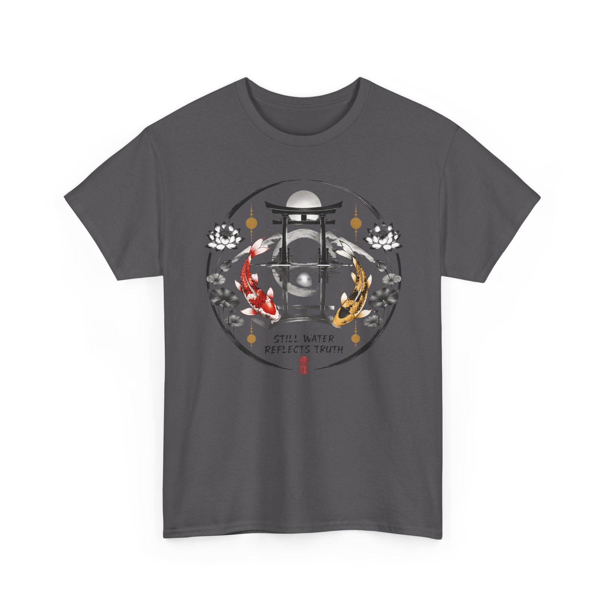Koi Pond Tee — 'Still Water Reflects Truth' Japanese Torii Graphic T-Shirt
