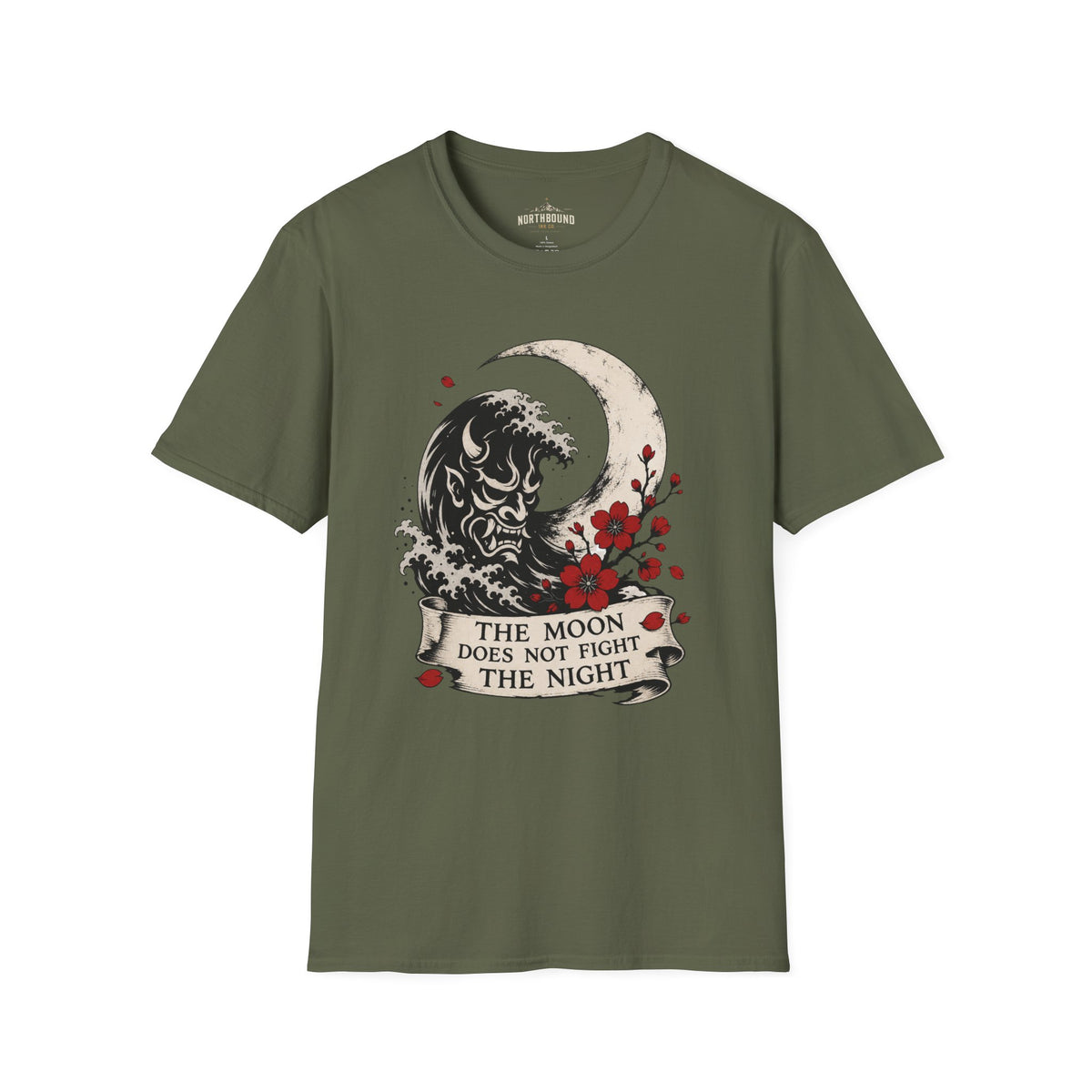 Moon & Wave Graphic T-Shirt — "The Moon Does Not Fight The Night"