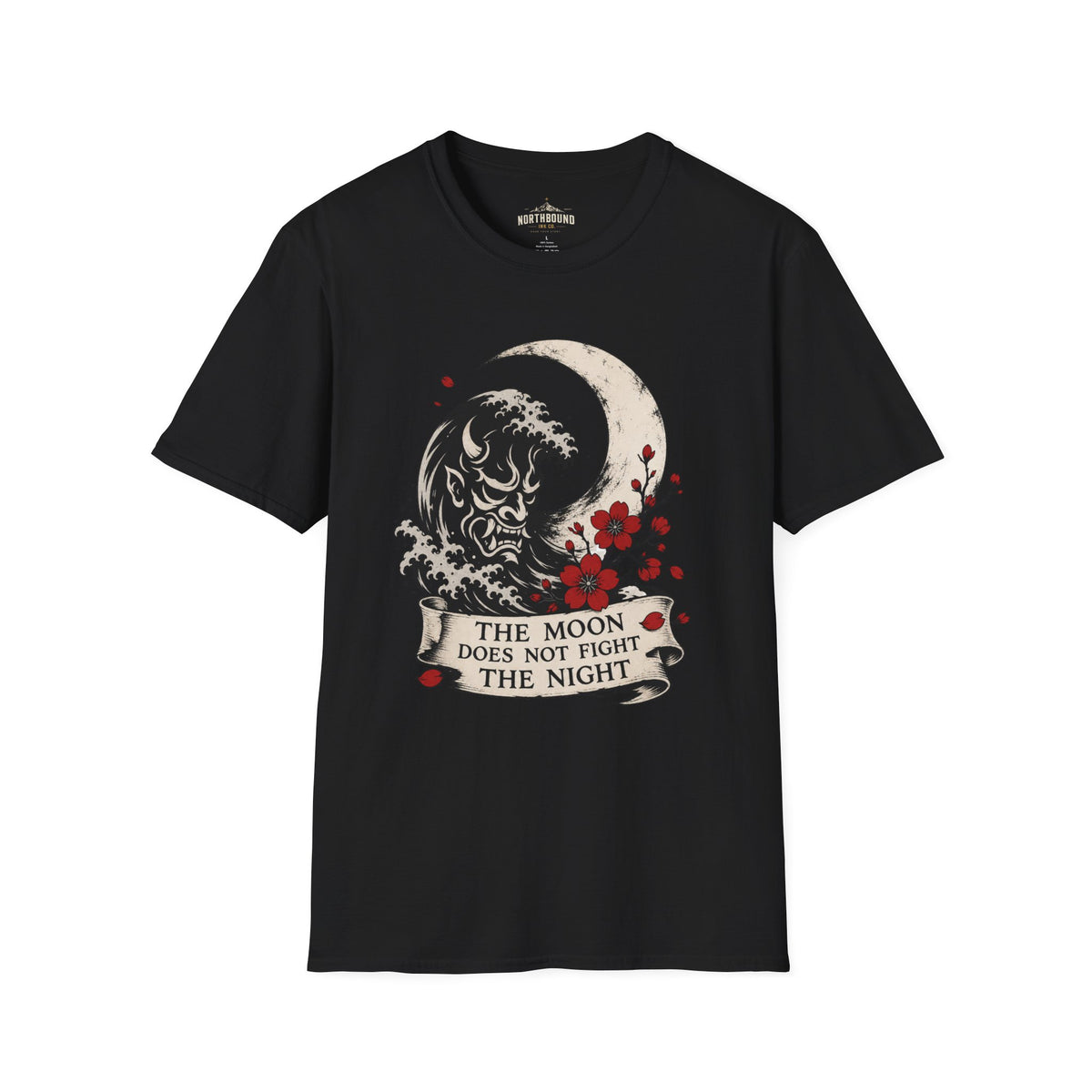 Moon & Wave Graphic T-Shirt — "The Moon Does Not Fight The Night"