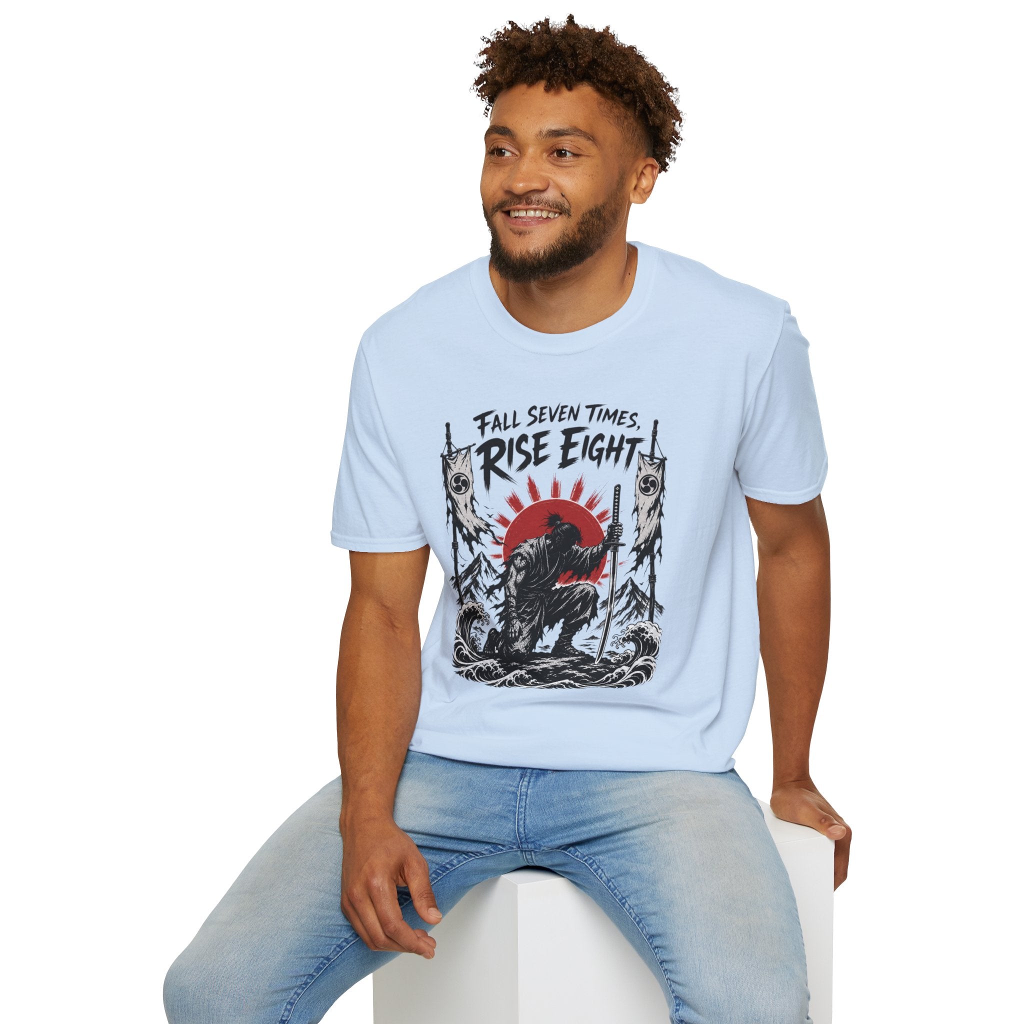Rise Eight T-Shirt — Fall Seven Times Inspirational Samurai Graphic Tee