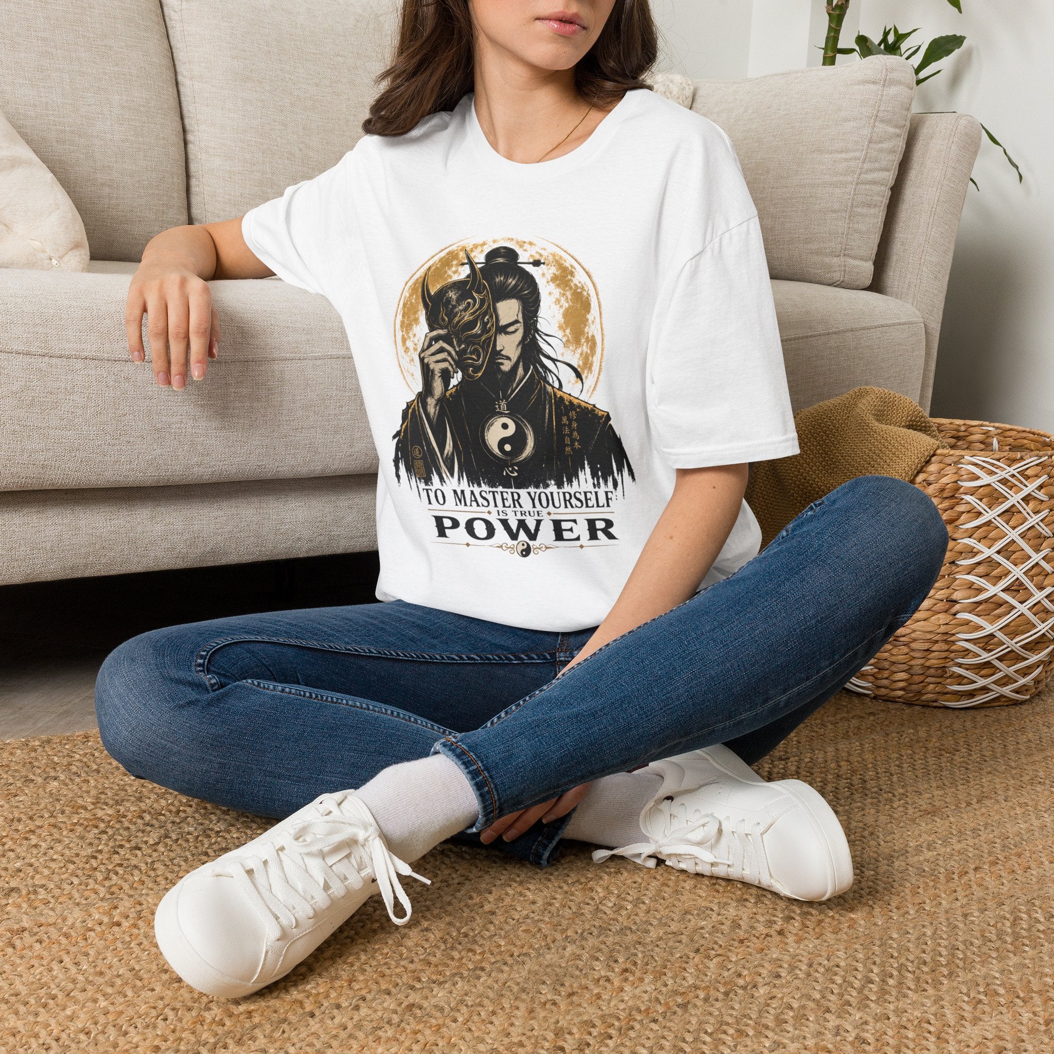 Samurai Mask Tee — "To Master Yourself Is Power" Graphic T-Shirt