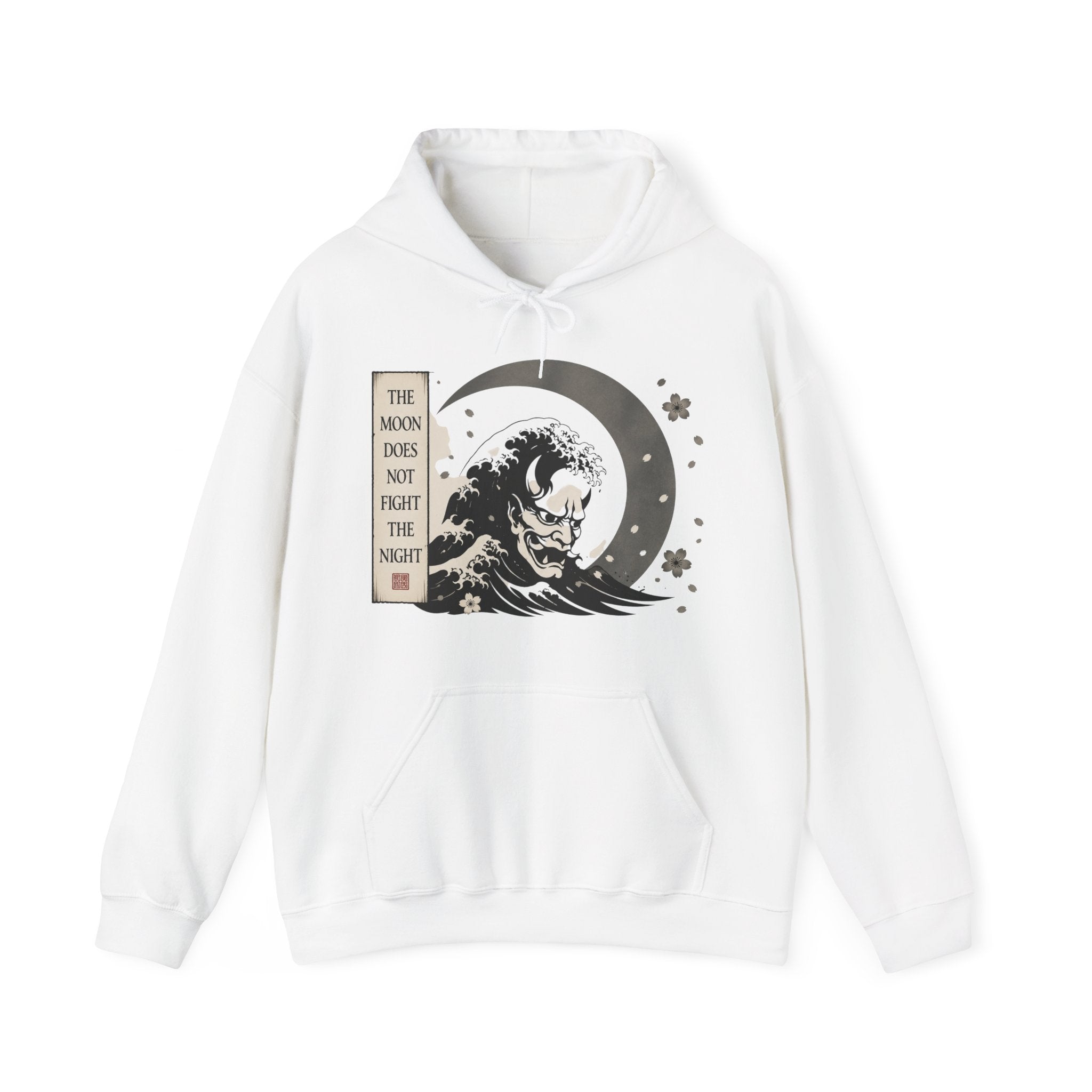 Moon Tide Wave Hoodie — "The Moon Does Not Fright the Night" Japanese Wave Graphic