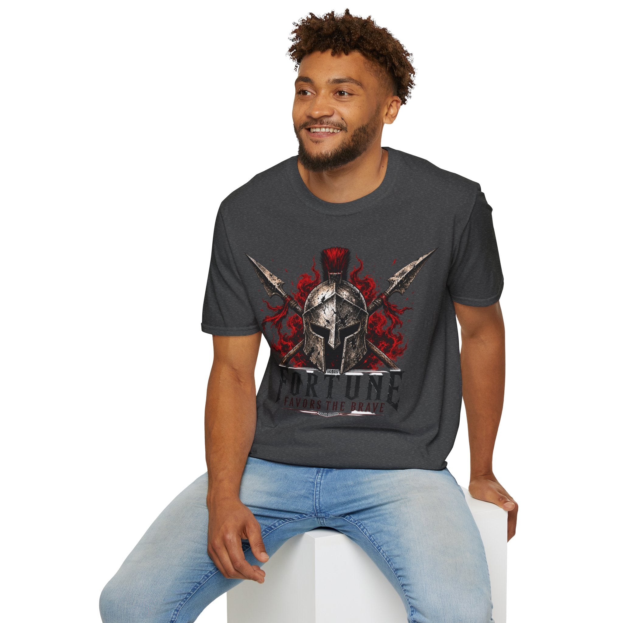 Warrior Helmet T-Shirt — "Fortune Favors the Brave" Spartan Helmet Graphic Tee