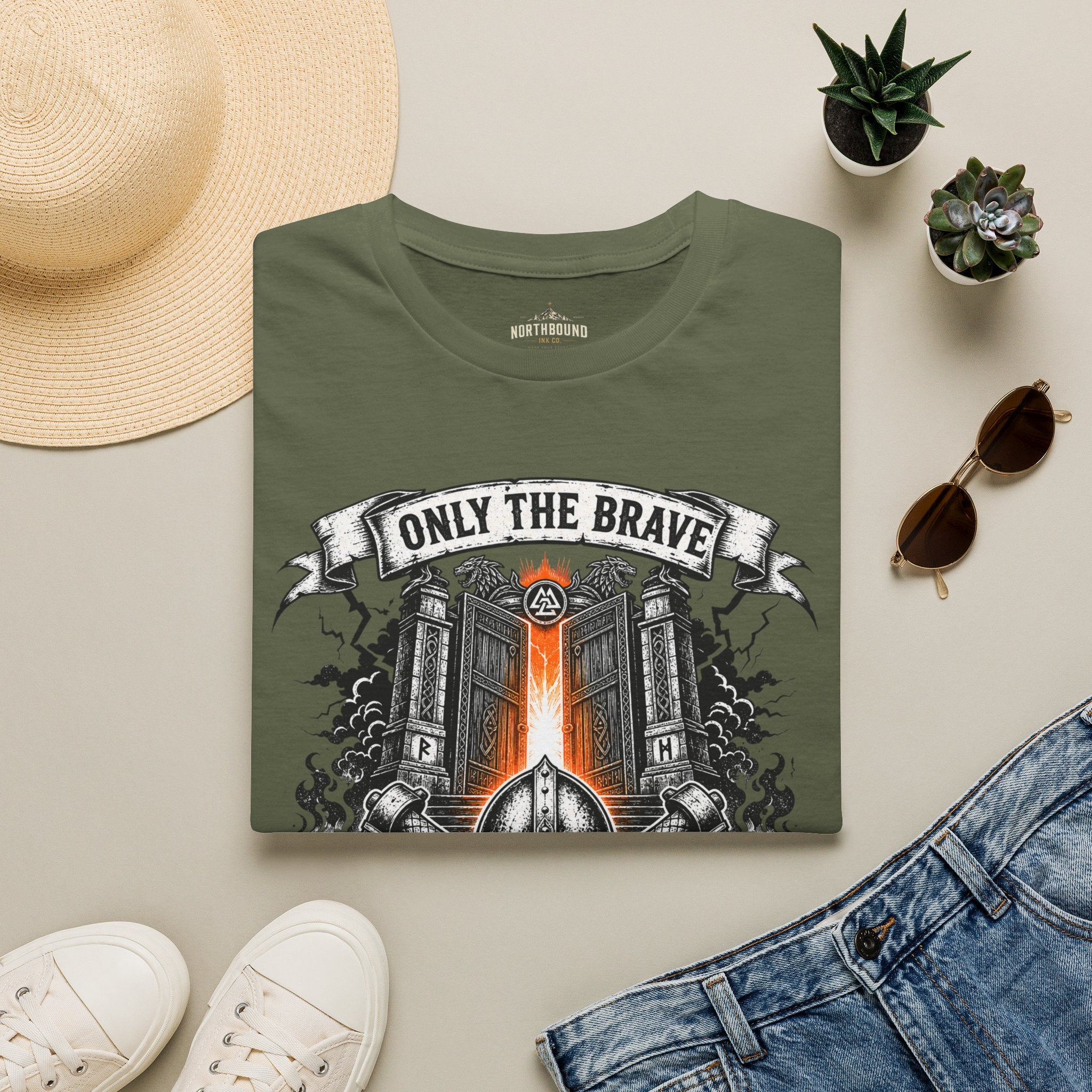 Only The Brave T-Shirt — Gothic Knight Helmet & Castle Illustration