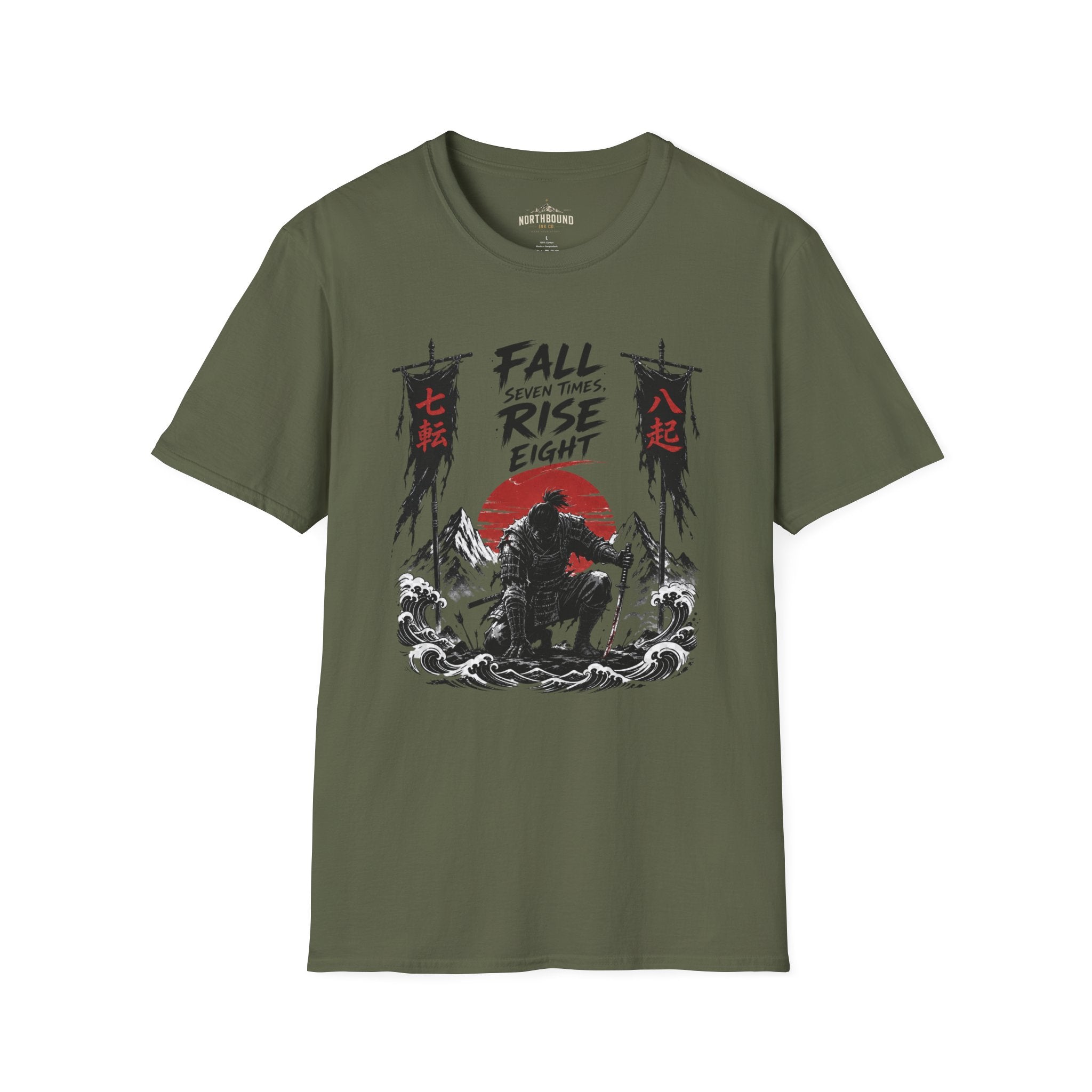 T-Shirt — “Fall Seven Times, Rise Eight” Samurai Graphic Tee