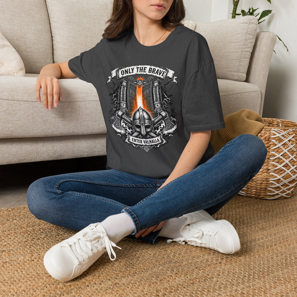 Only The Brave T-Shirt — Gothic Knight Helmet & Castle Illustration