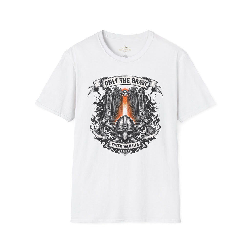 Only The Brave T-Shirt — Gothic Knight Helmet & Castle Illustration