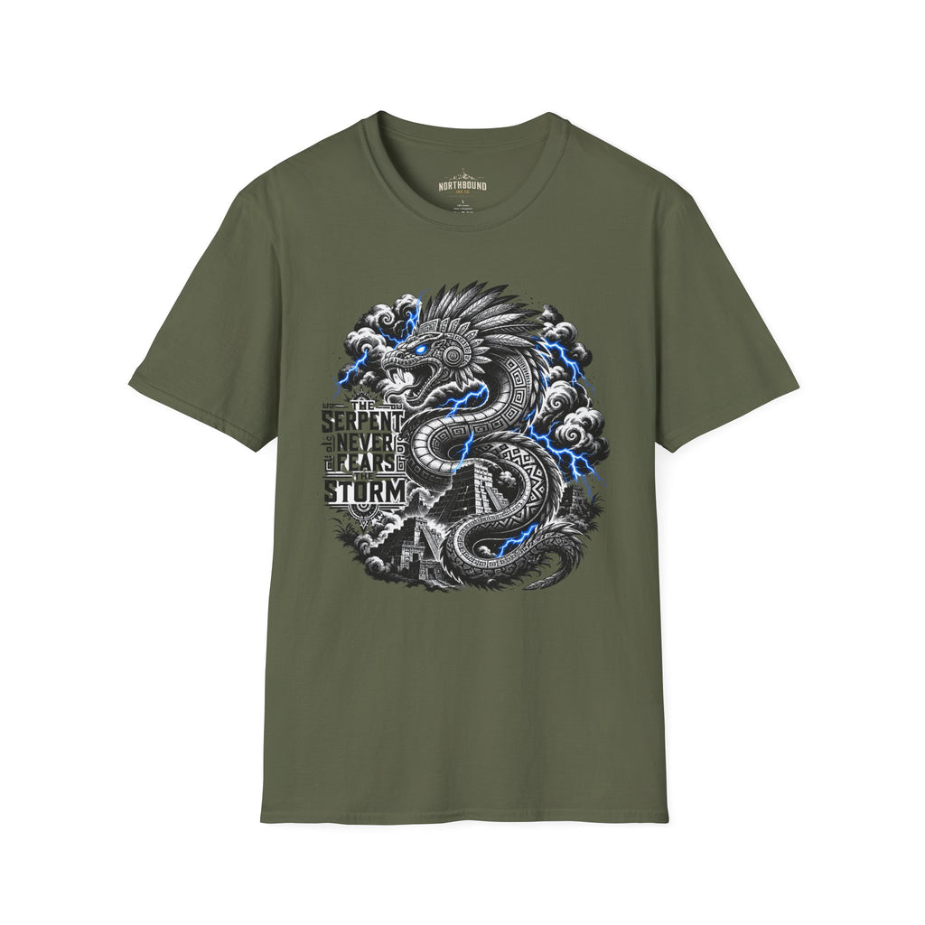 Aztec Serpent T-Shirt — “The Serpent Never Fears the Storm” Graphic Tee