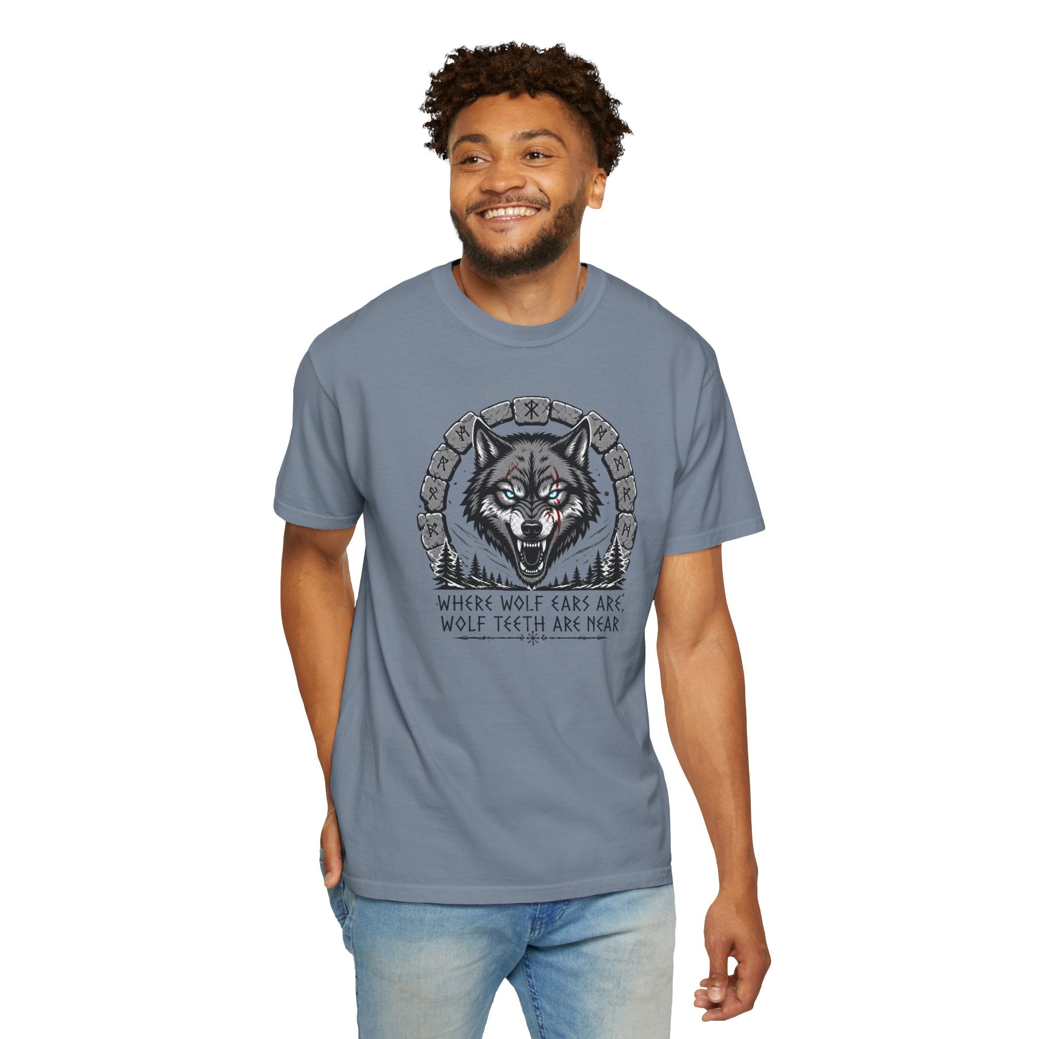 Wolf Head T-Shirt — "Where Wolf Ears Are, Wolf Teeth Are Near" Graphic Tee