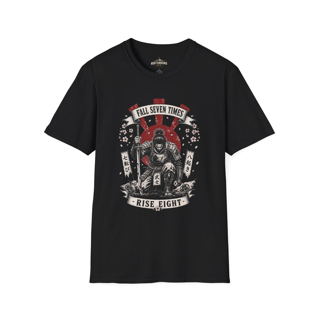 T-Shirt — “Fall Seven Times, Rise Eight” Samurai Graphic Tee