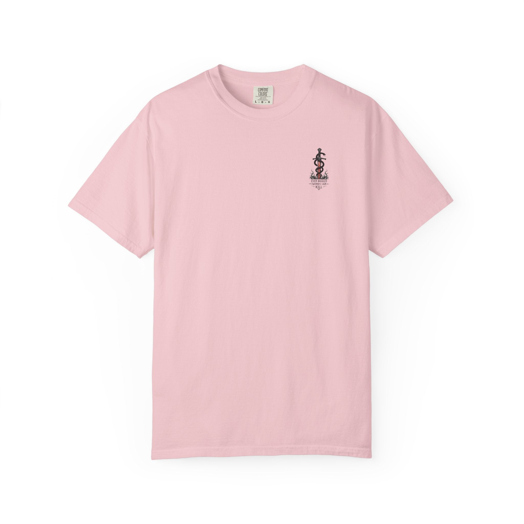 Graphic T-Shirt — 'Even Broken Swords Can Kill' Snake & Sword Back Print
