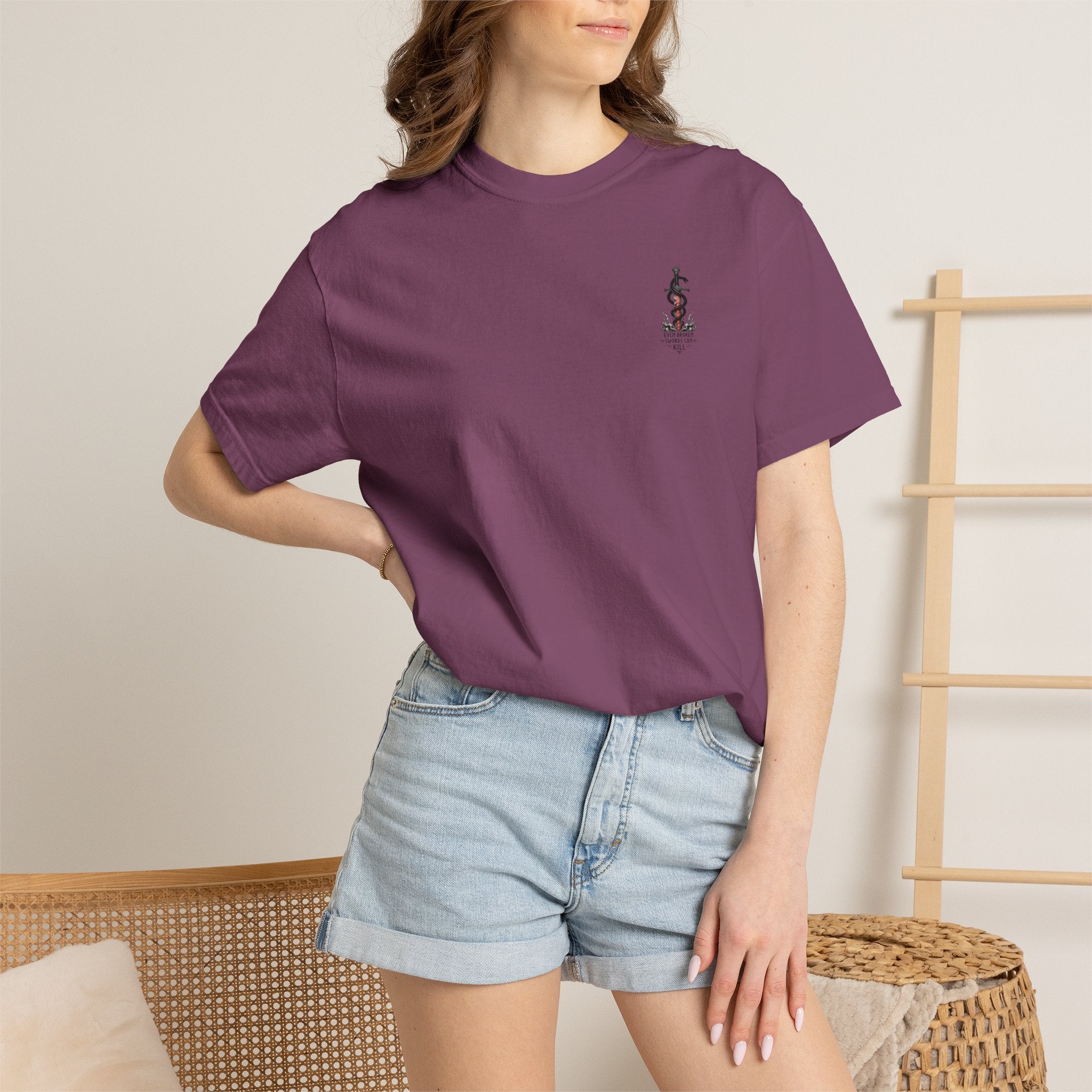 Graphic T-Shirt — 'Even Broken Swords Can Kill' Snake & Sword Back Print