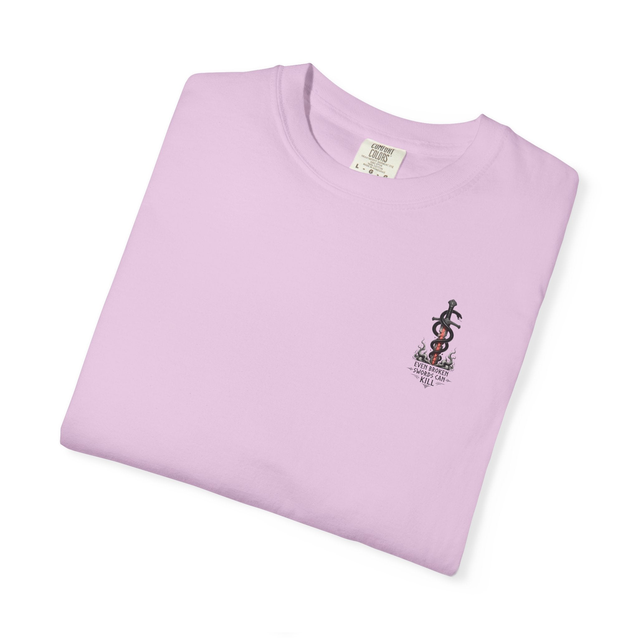 Graphic T-Shirt — 'Even Broken Swords Can Kill' Snake & Sword Back Print
