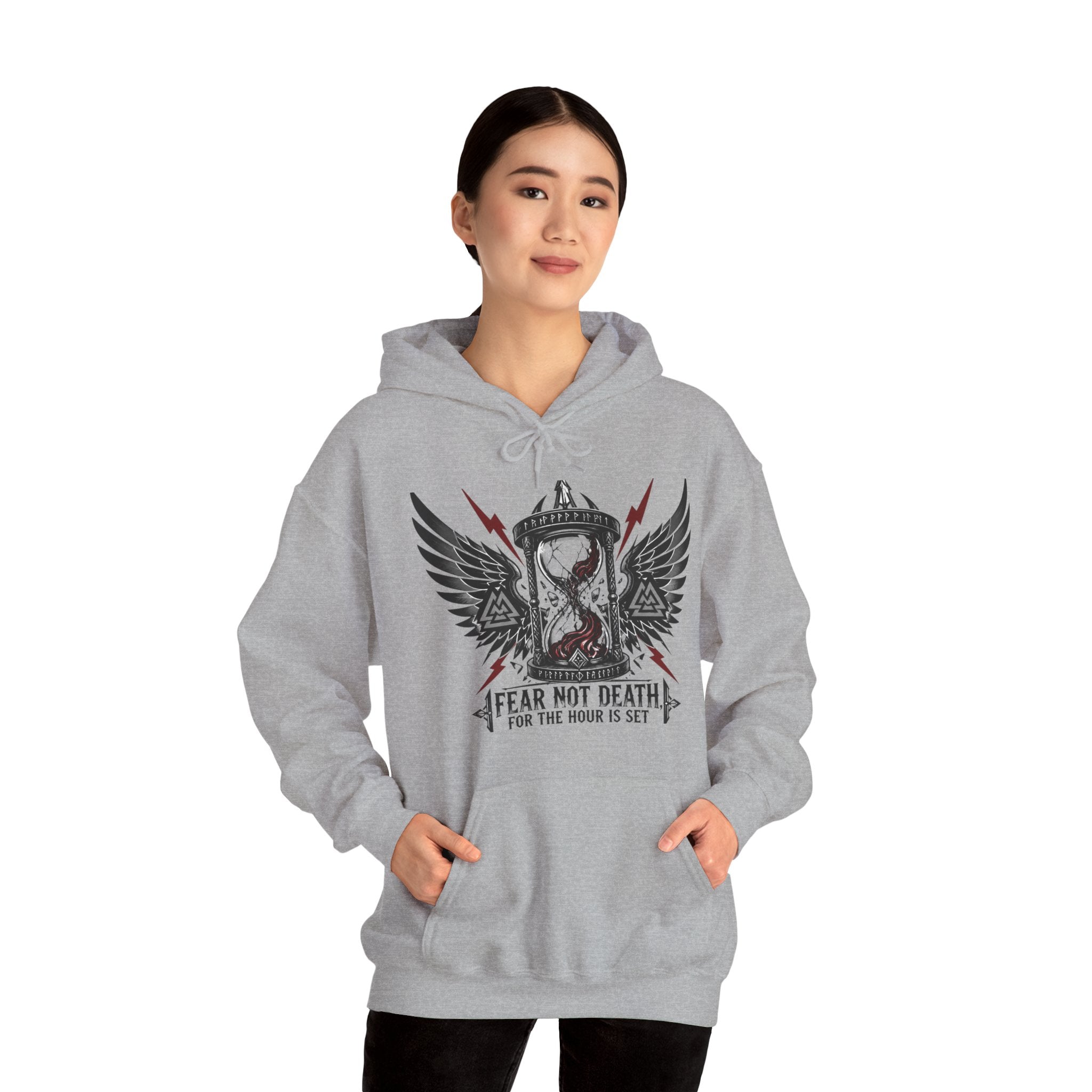 Fear Not Death Hourglass Wings Hoodie — Gothic Inspirational Pullover