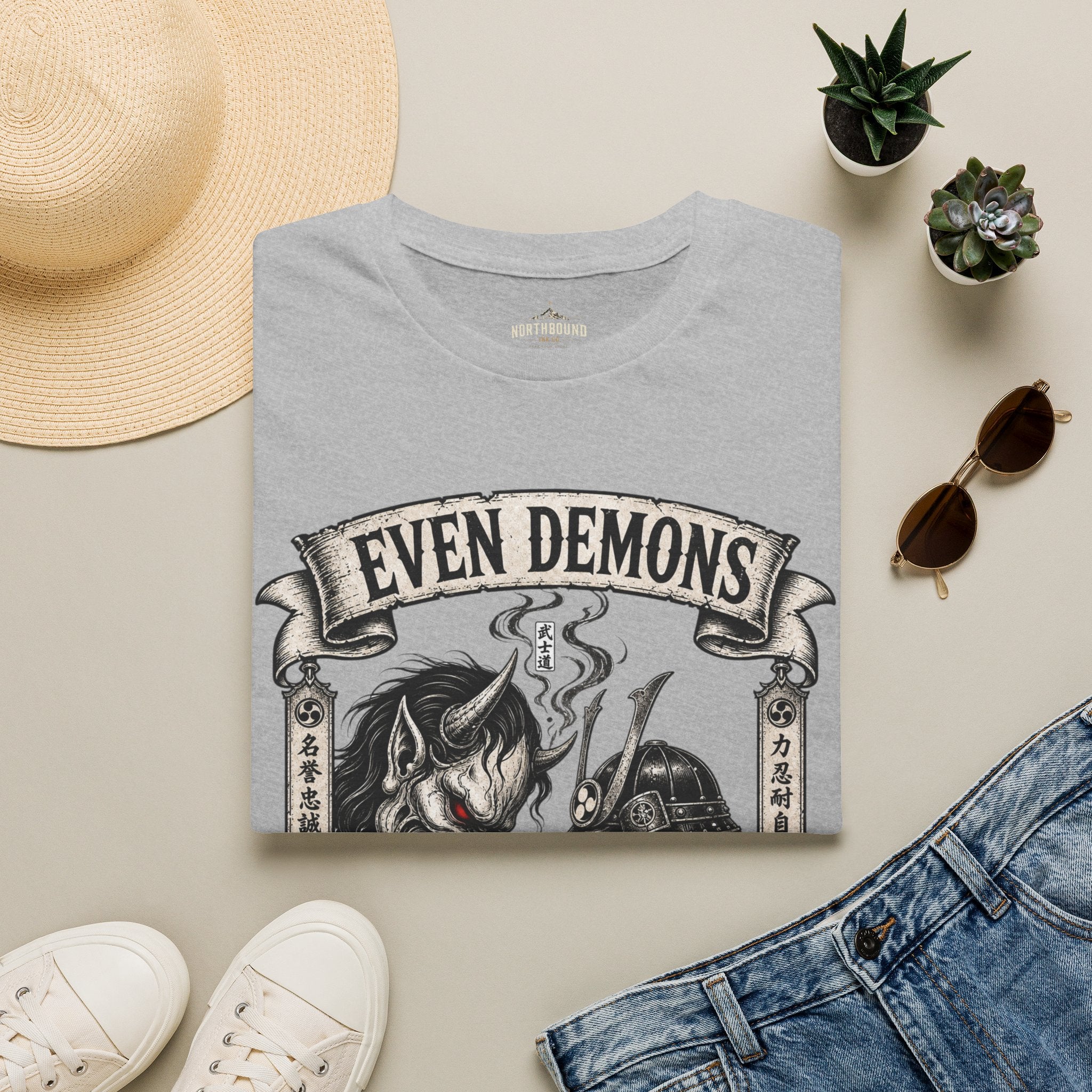 Even Demons T-Shirt — Gothic Samurai Cat Graphic Tee