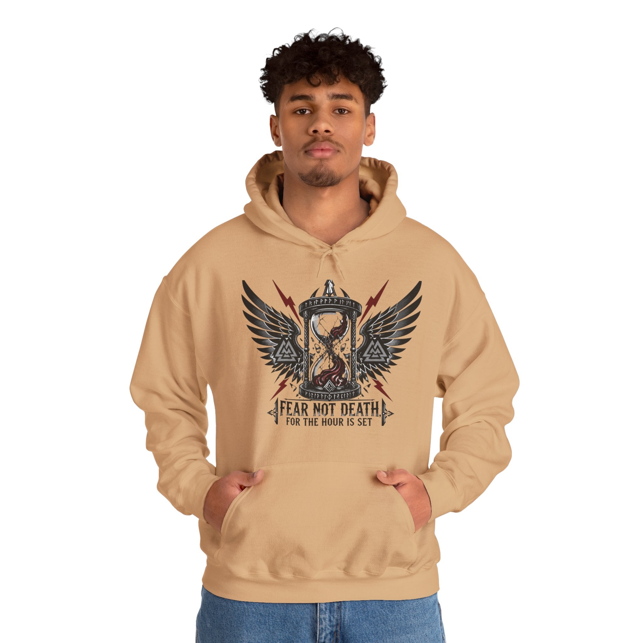 Fear Not Death Hourglass Wings Hoodie — Gothic Inspirational Pullover