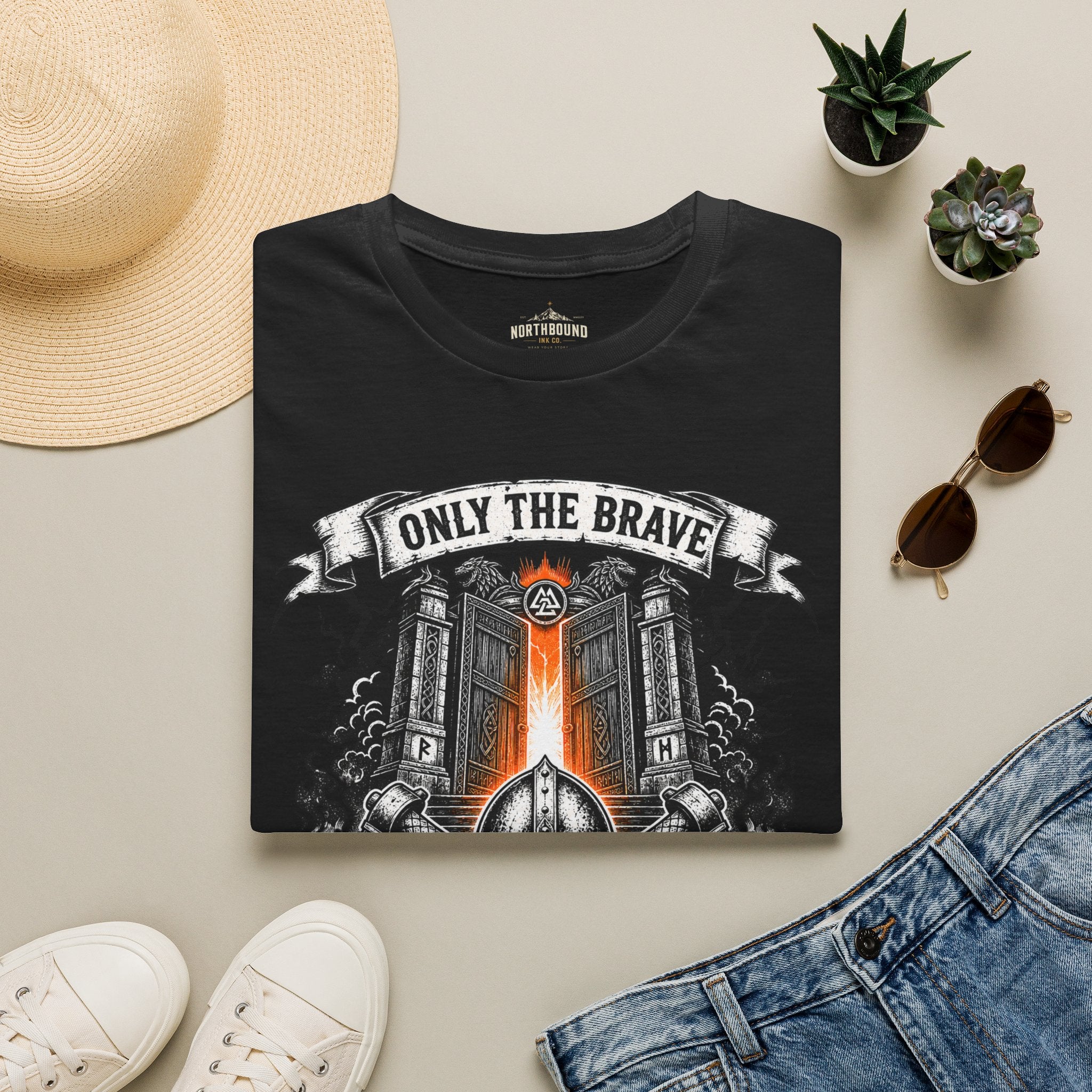 Only The Brave T-Shirt — Gothic Knight Helmet & Castle Illustration