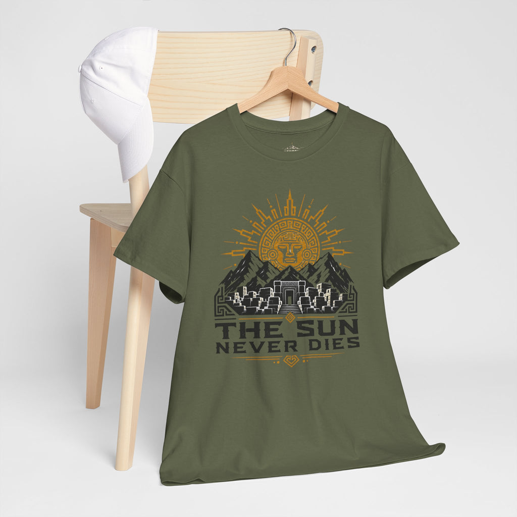 Sun Never Dies T-Shirt — Retro Mountain Adventure Tee