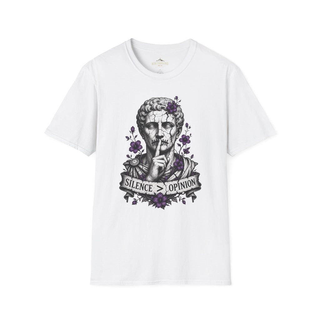 Statue 'Silence Is Opinion' T-Shirt — Gothic Floral Graphic Tee