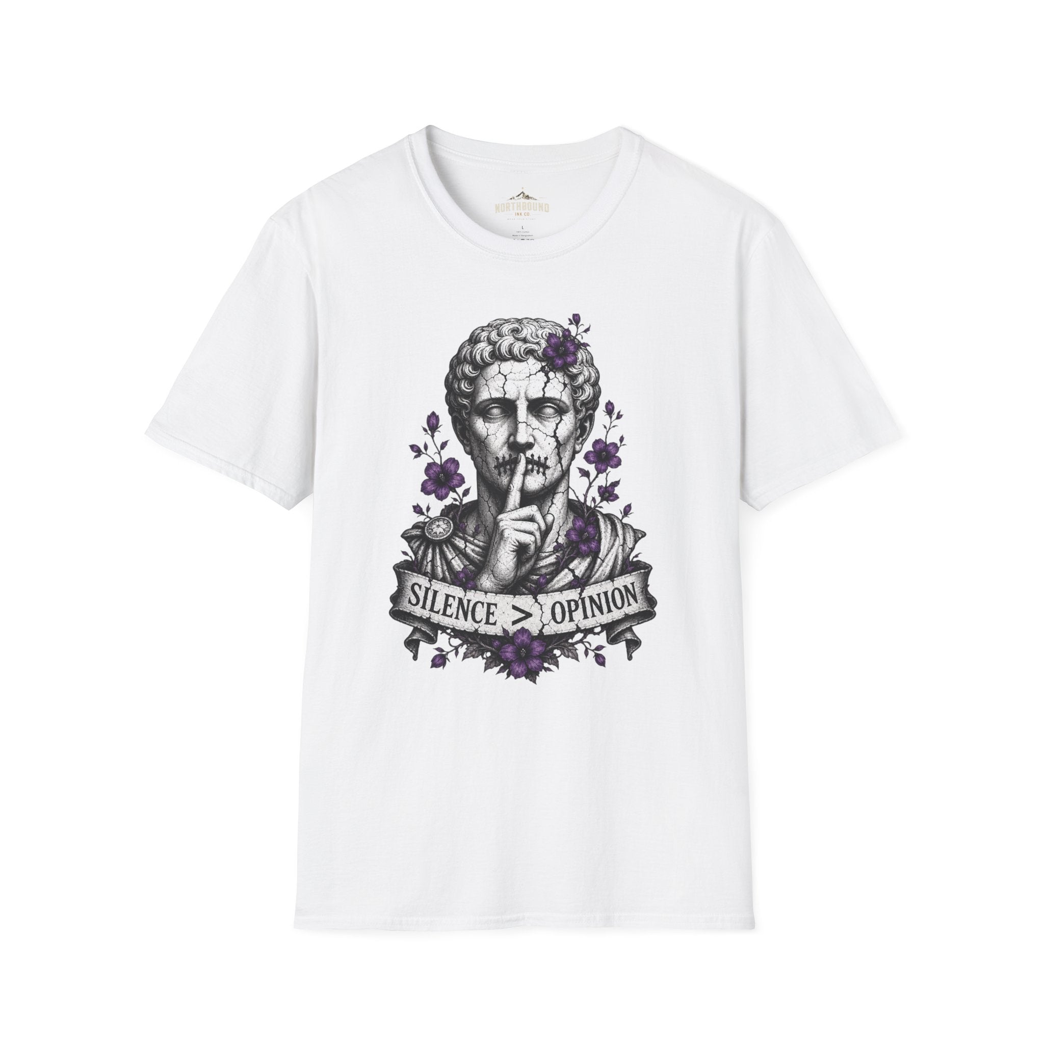 Statue 'Silence Is Opinion' T-Shirt — Gothic Floral Graphic Tee