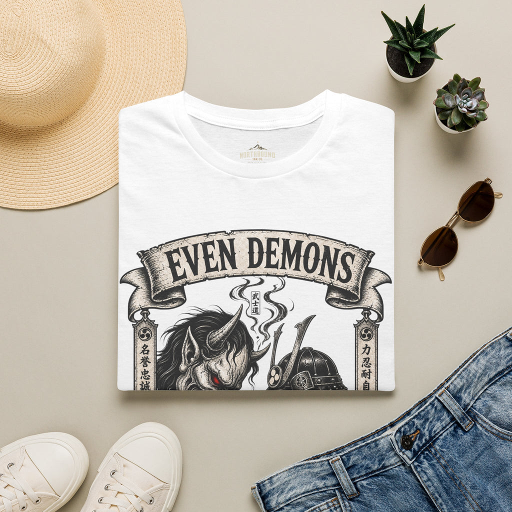 Even Demons T-Shirt — Gothic Samurai Cat Graphic Tee