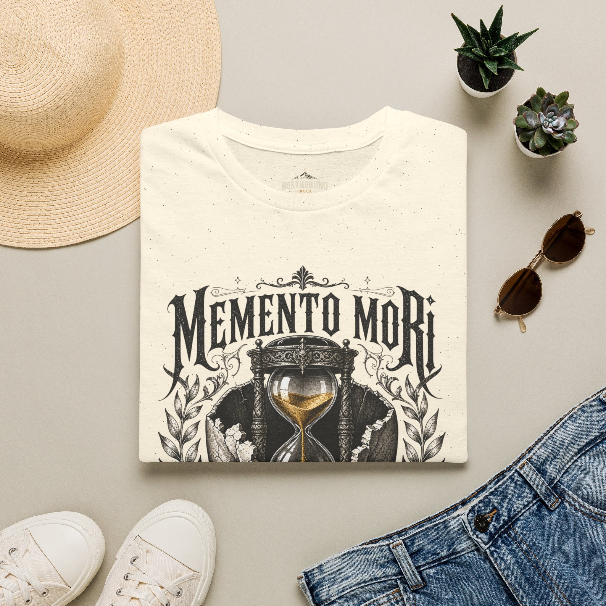 Memento Mori T-Shirt — Vintage Hourglass & Skull Death Awareness Tee