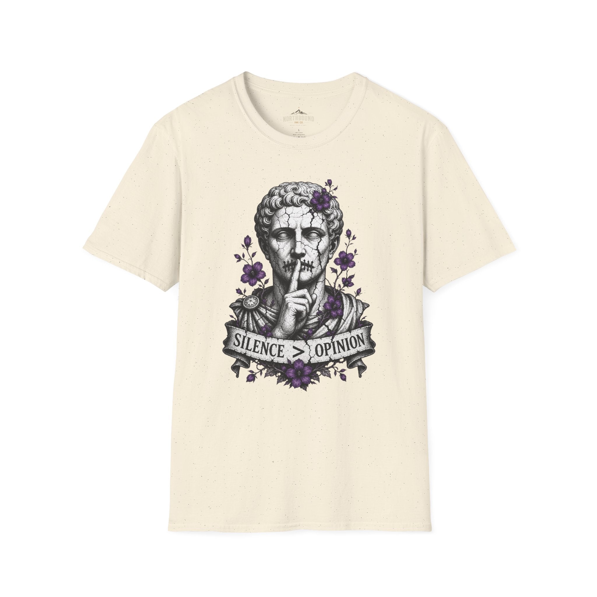 Statue 'Silence Is Opinion' T-Shirt — Gothic Floral Graphic Tee