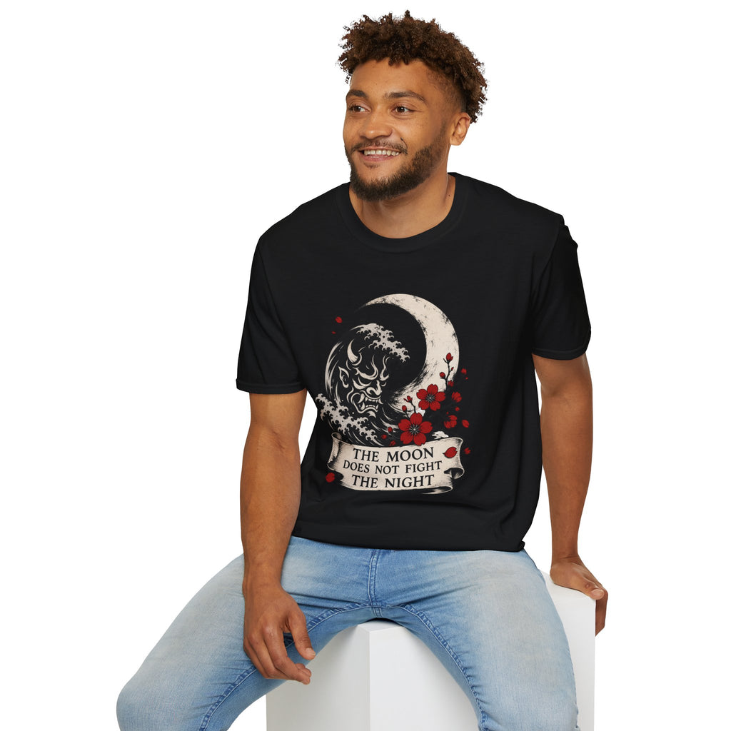 Moon & Wave Graphic T-Shirt — "The Moon Does Not Fight The Night"
