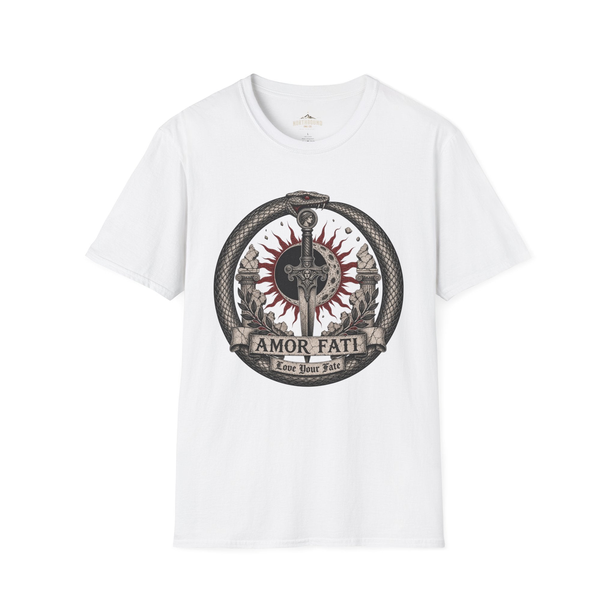 Amor Fati Sword T-Shirt — Sun & Ouroboros Graphic Tee