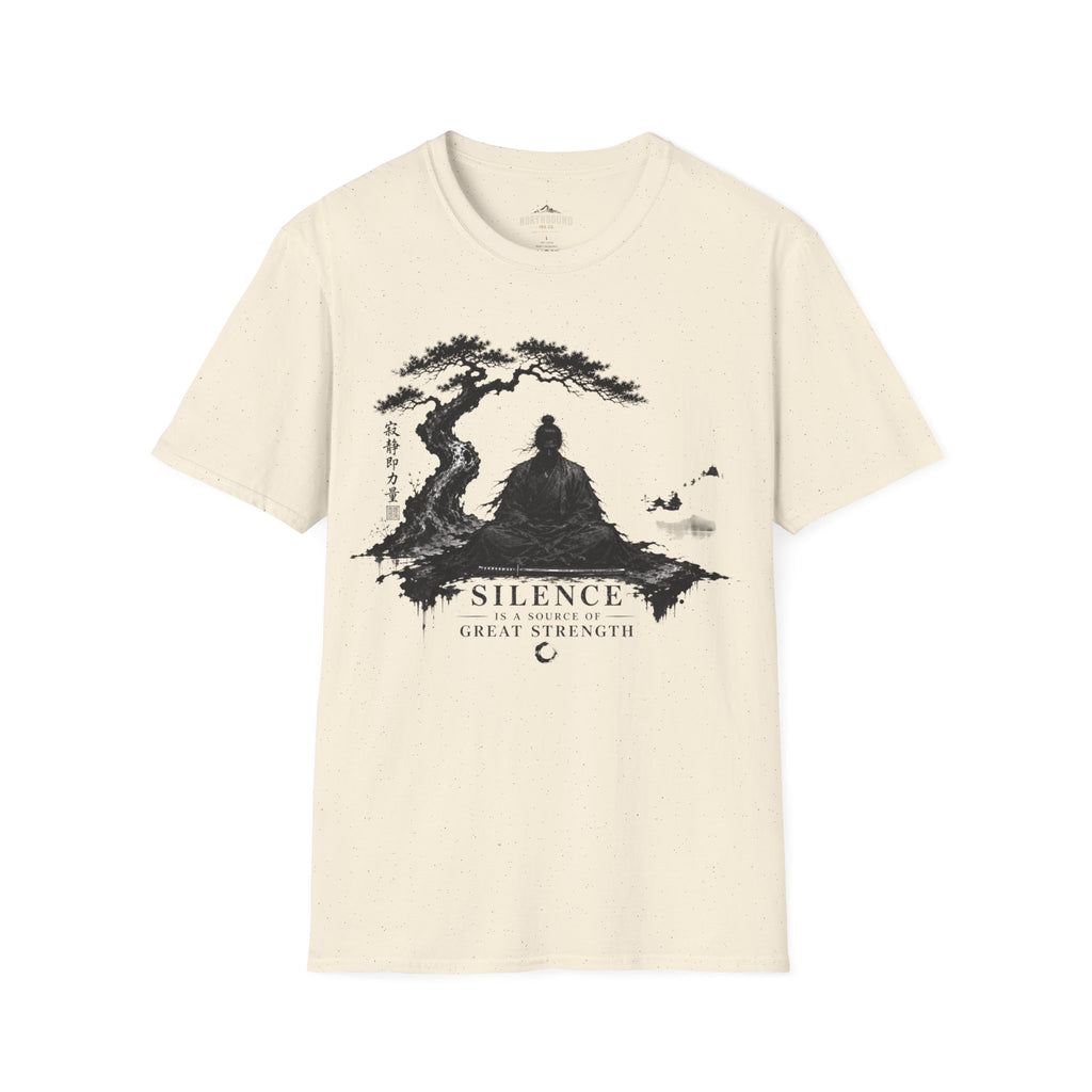 Meditation Zen T-Shirt — 'Silence Is Great Strength' Minimal Bonsai Buddha Tee