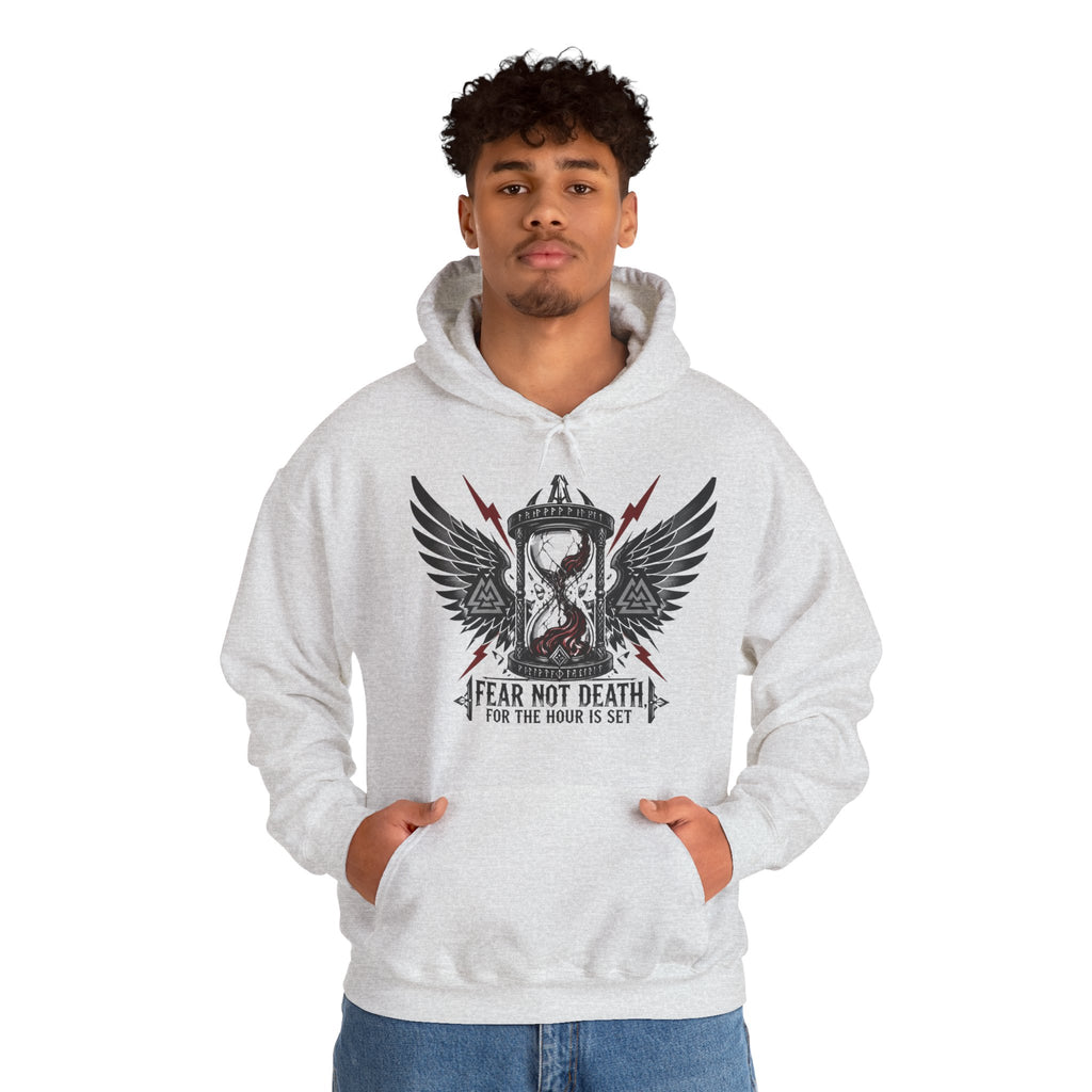 Fear Not Death Hourglass Wings Hoodie — Gothic Inspirational Pullover
