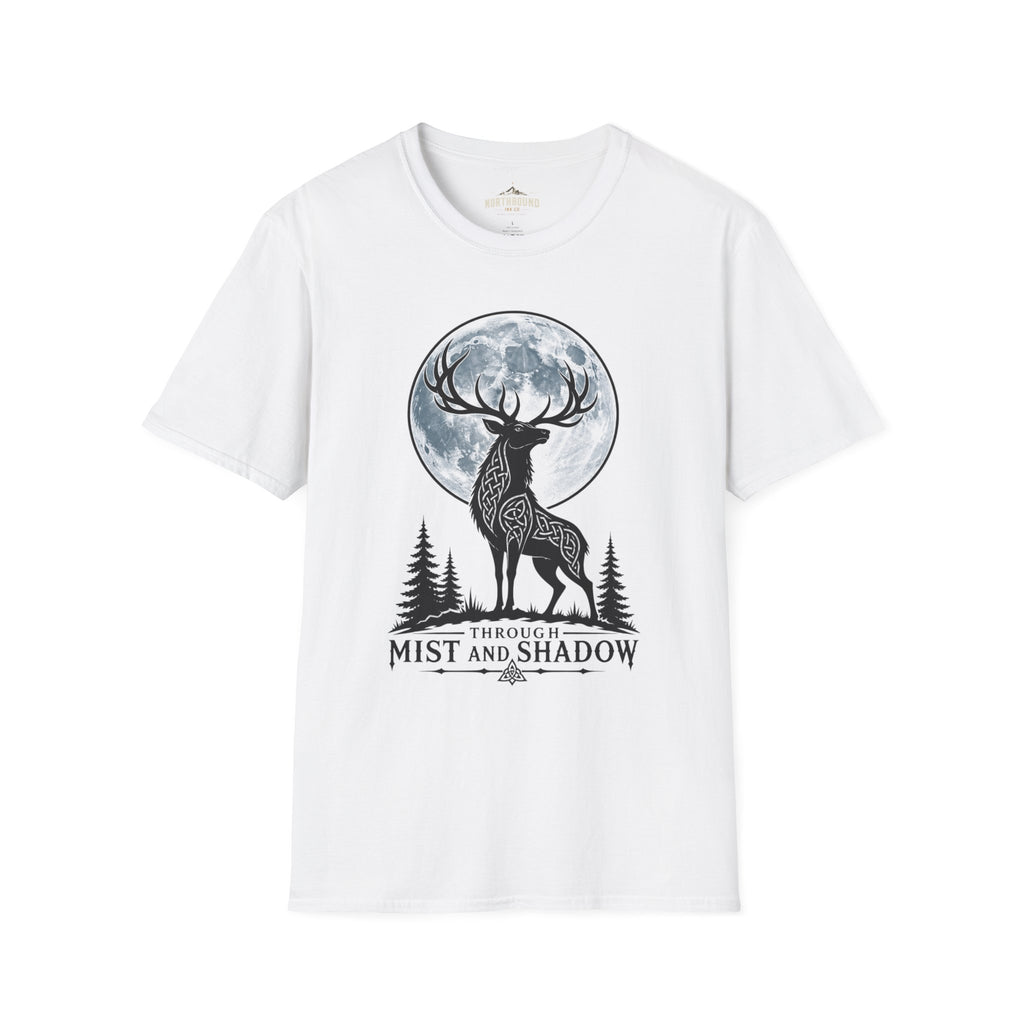 Deer Moon T‑Shirt — 'Mist and Shadow' Woodland Stag Graphic Tee
