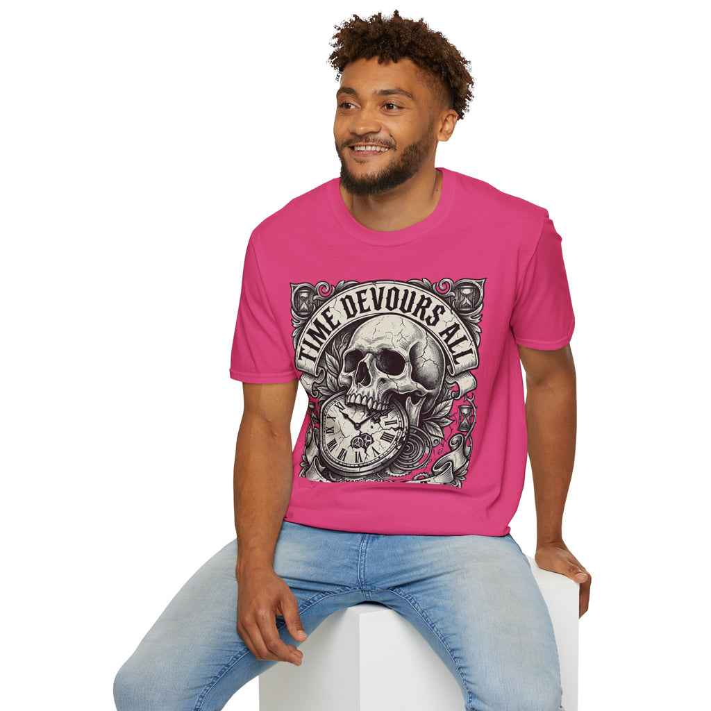 Time Devours All Skull T-Shirt – Vintage Gothic Skull & Pocket Watch Tee